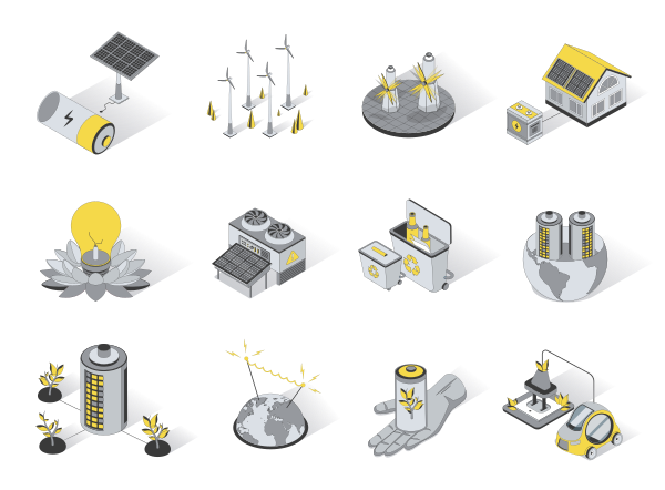 Collection of renewable energy and technology icons