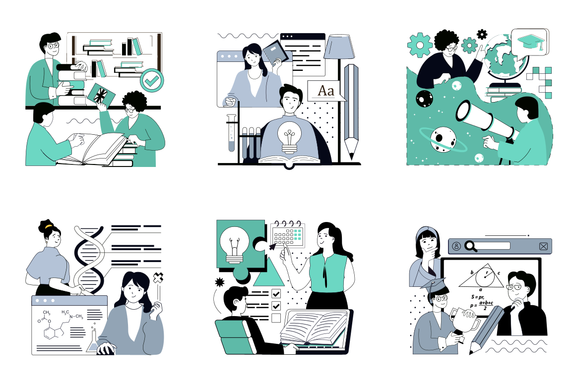 People collaborating on educational and scientific projects.