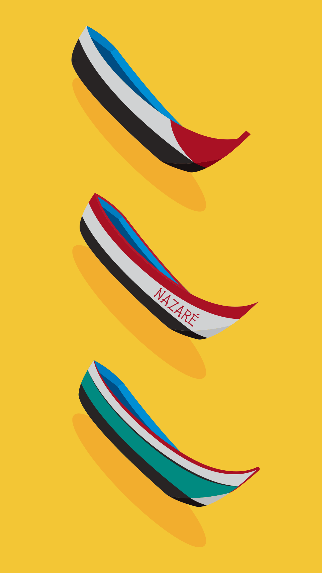 Three colorful boats on yellow background