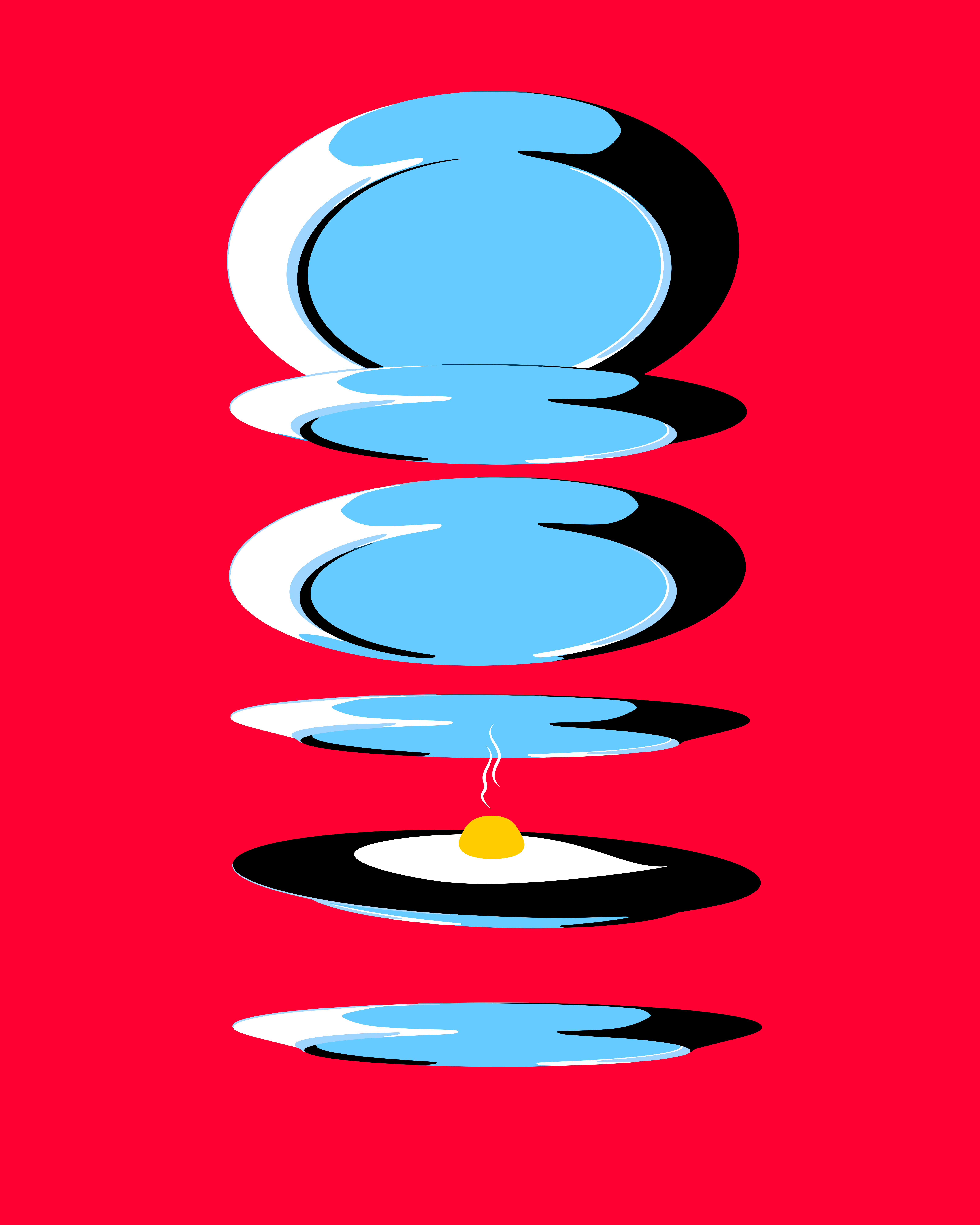 Pila abstracta de formas azules y negras con fondo rojo