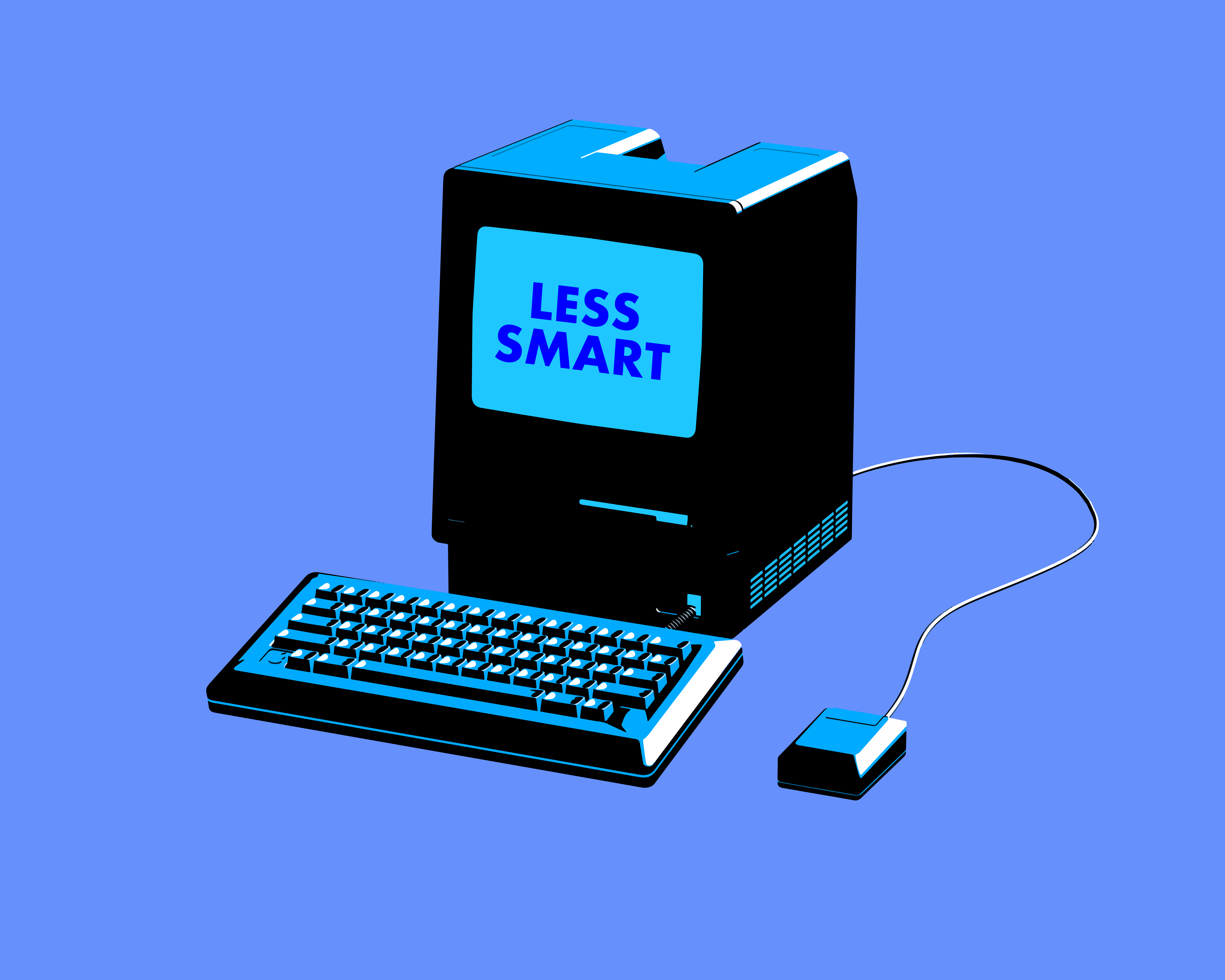 Vintage computer with 'less smart' on screen.