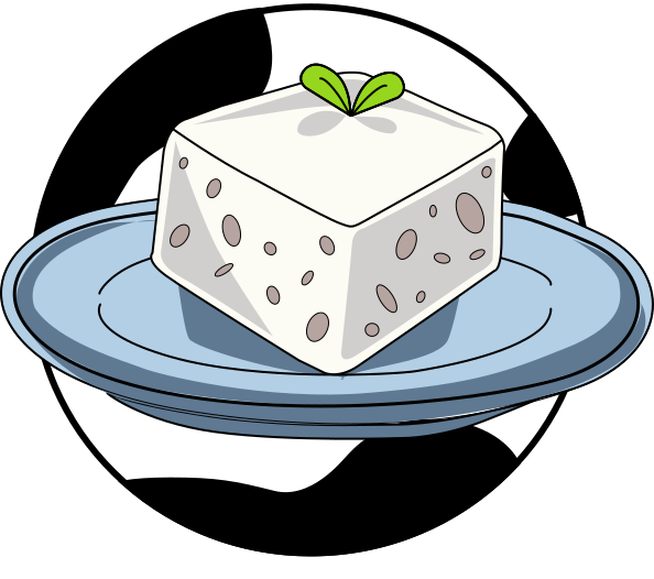 A cube of white tofu with sprouts on a plate.