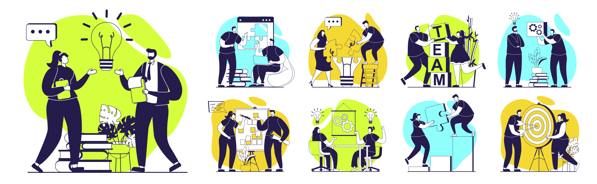 Business team collaborating on ideas and goals.