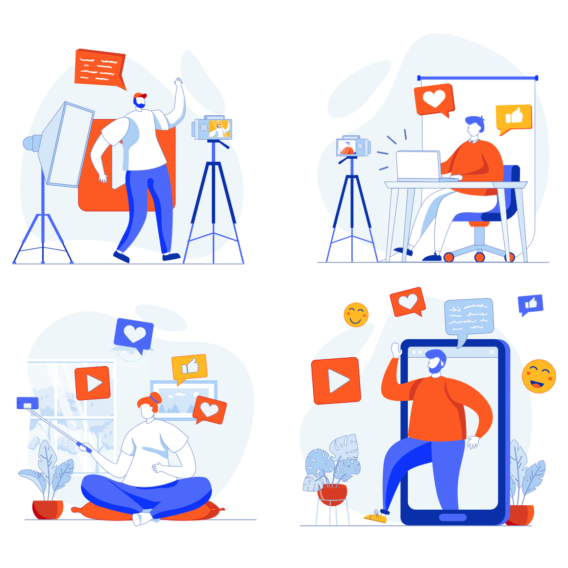 Content creators filming and editing videos for social media.