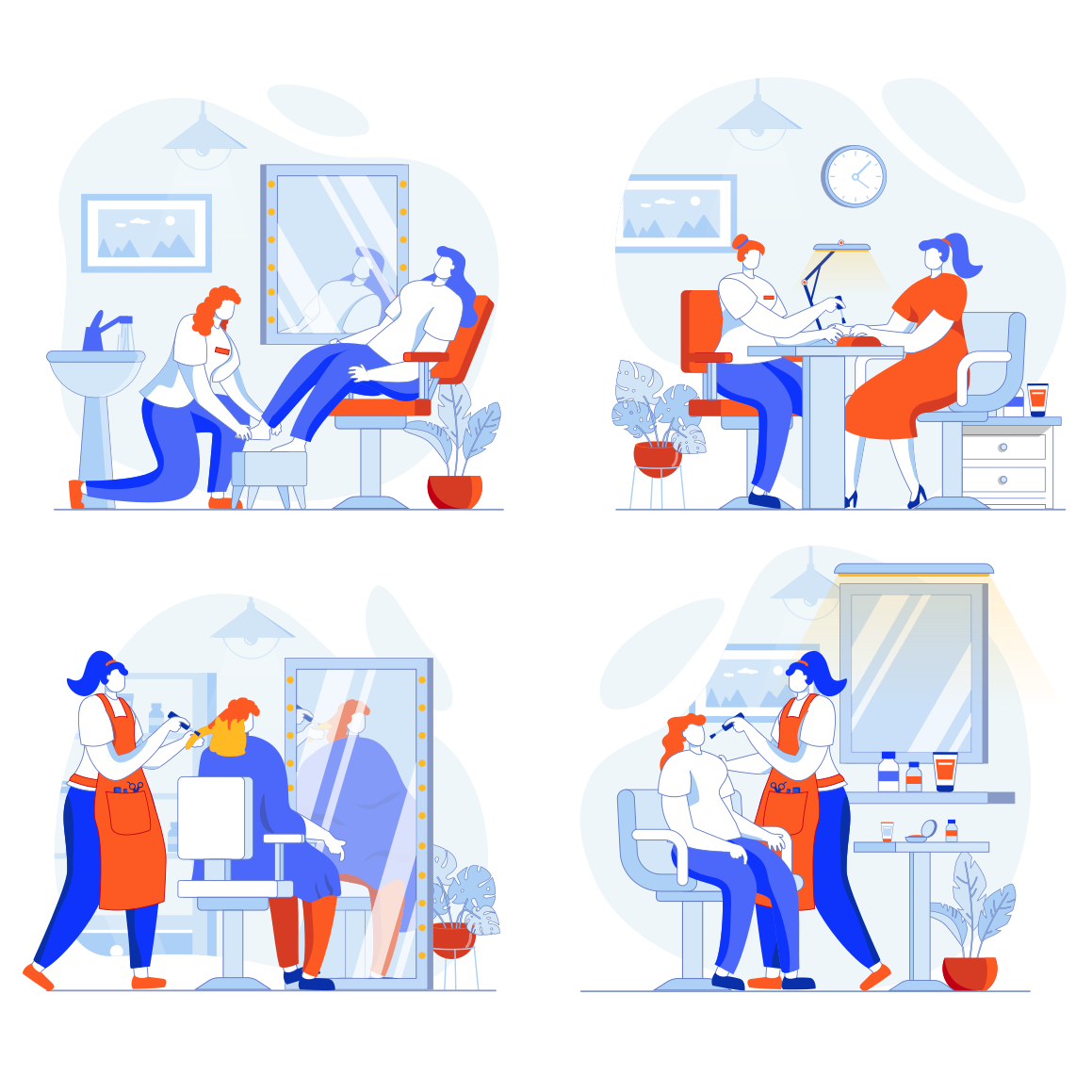 Beauty salon services: pedicure, manicure, haircut, makeup.