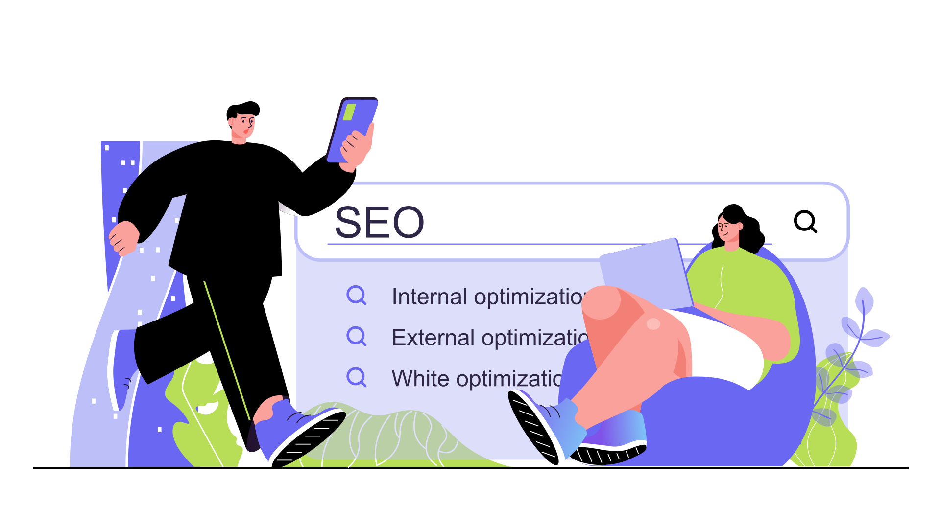 People working on seo strategy with search bar