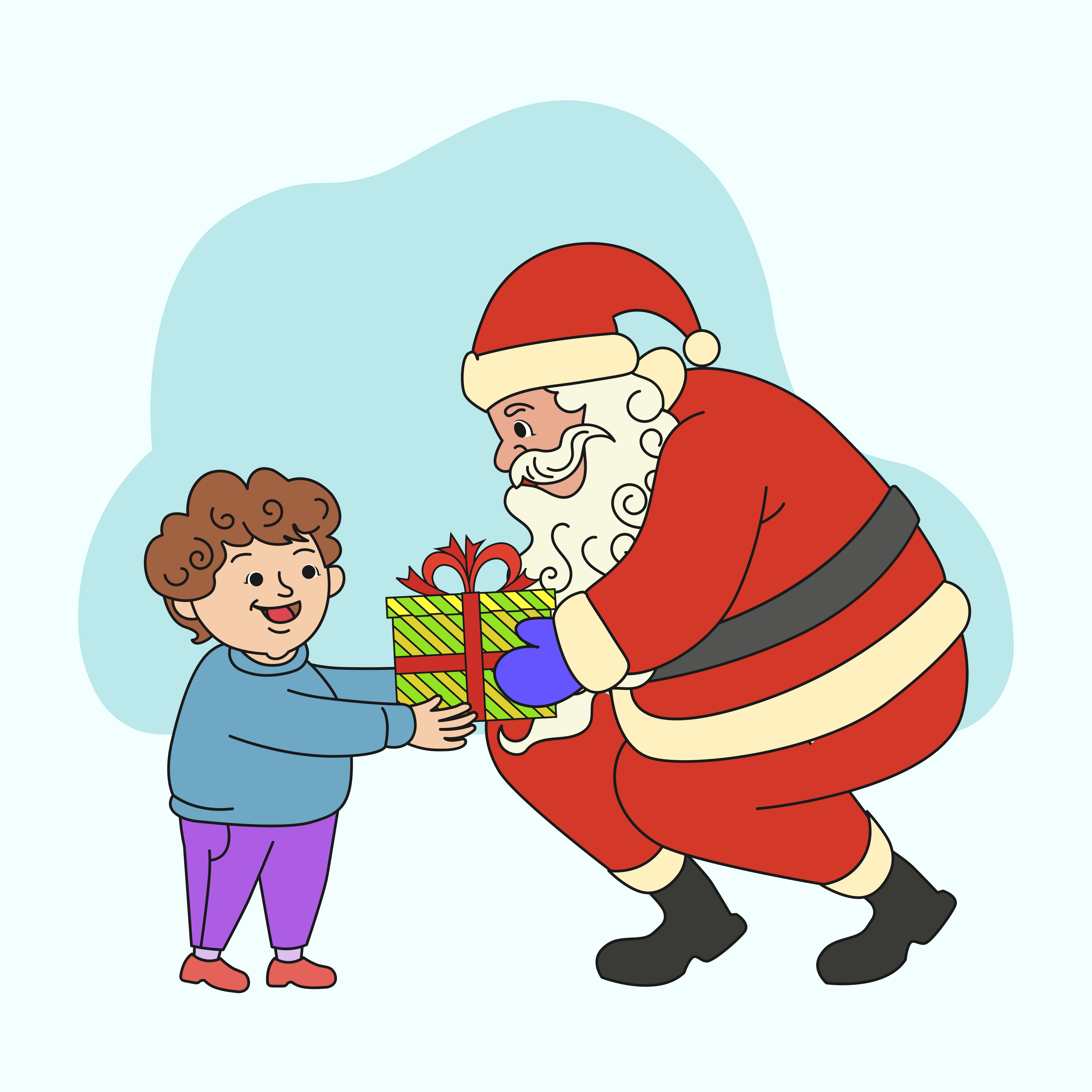 Santa claus giving a gift to a child.