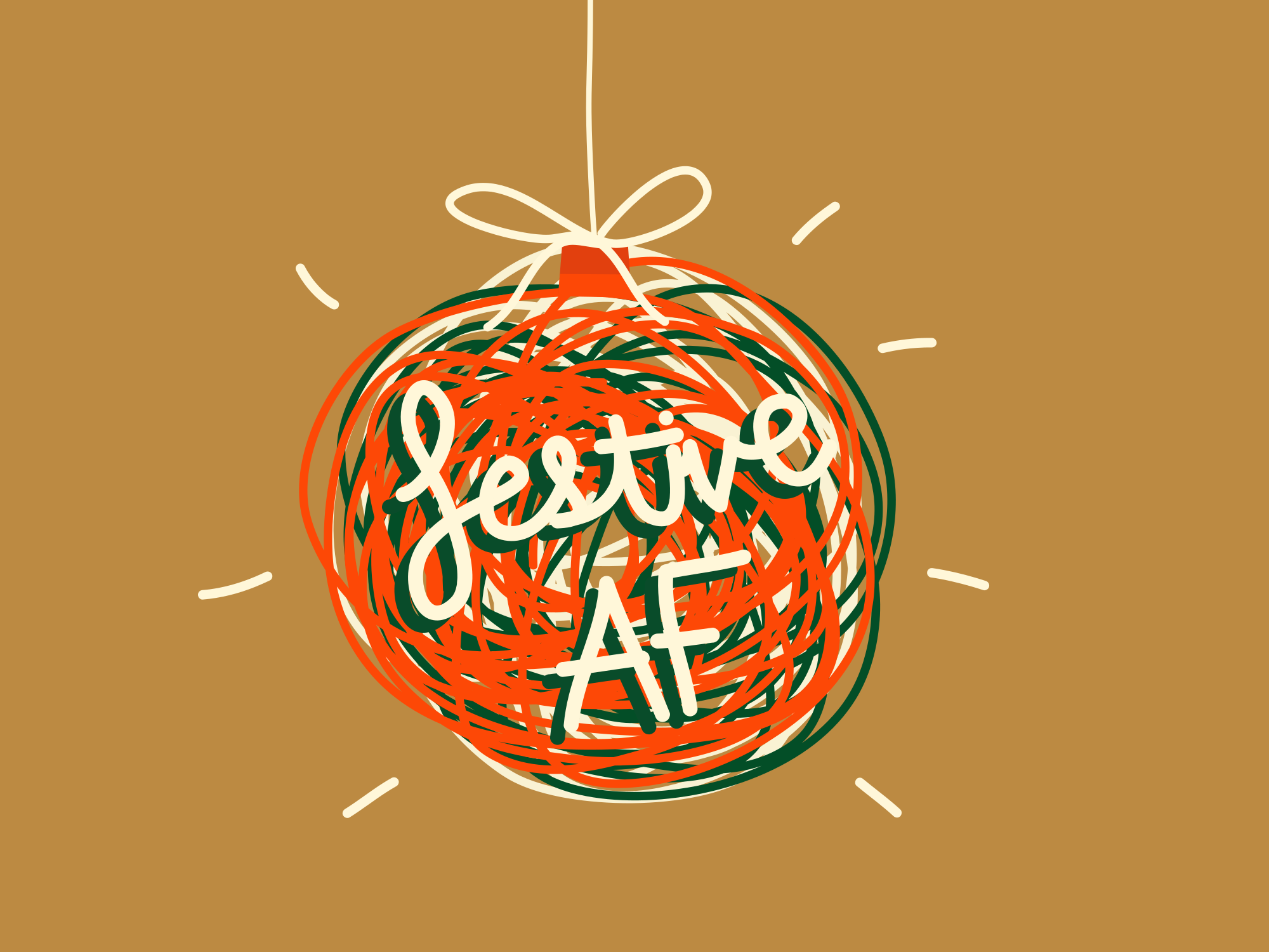 Christmas ornament with 'festive af' text.