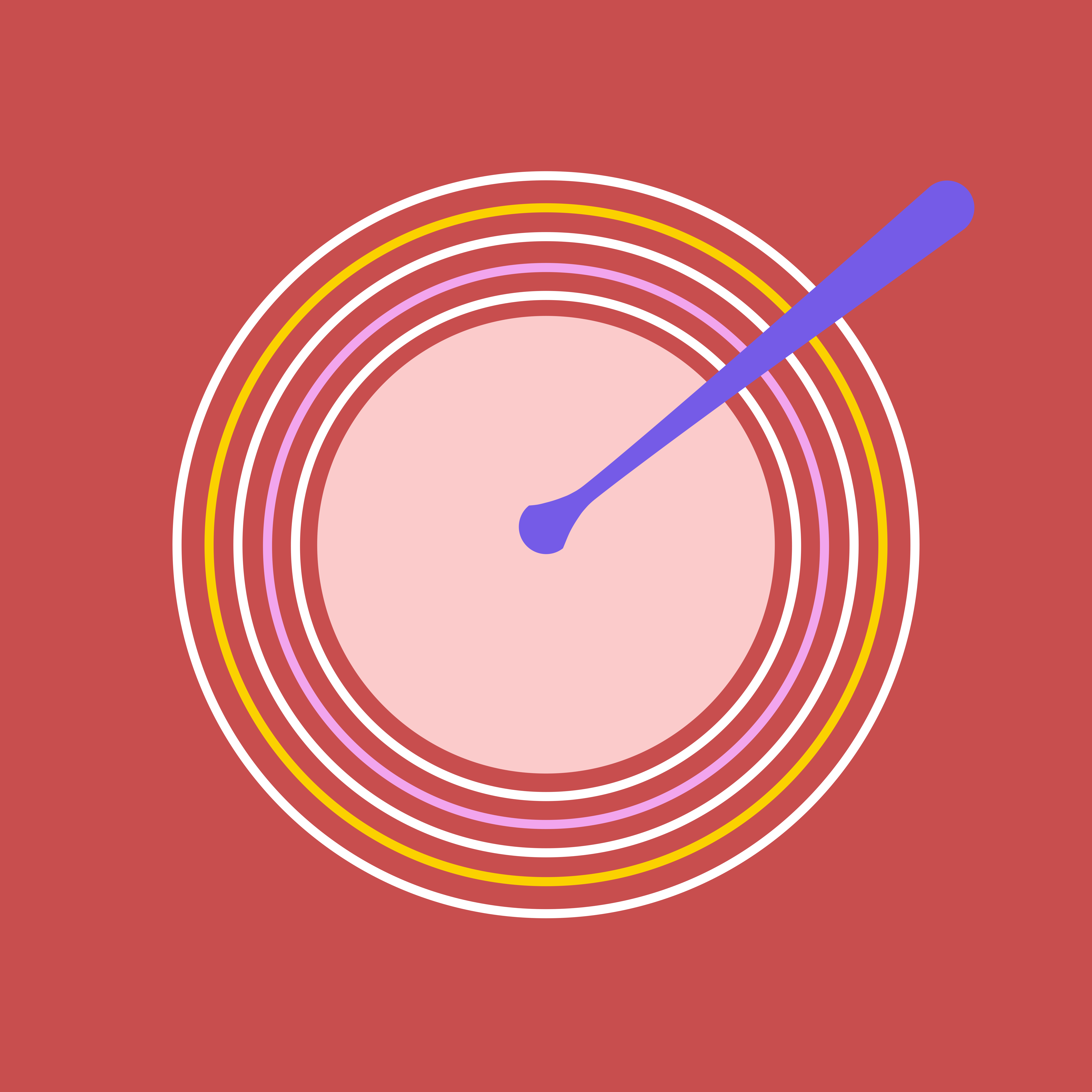 A stylized drum with drumsticks on a red background