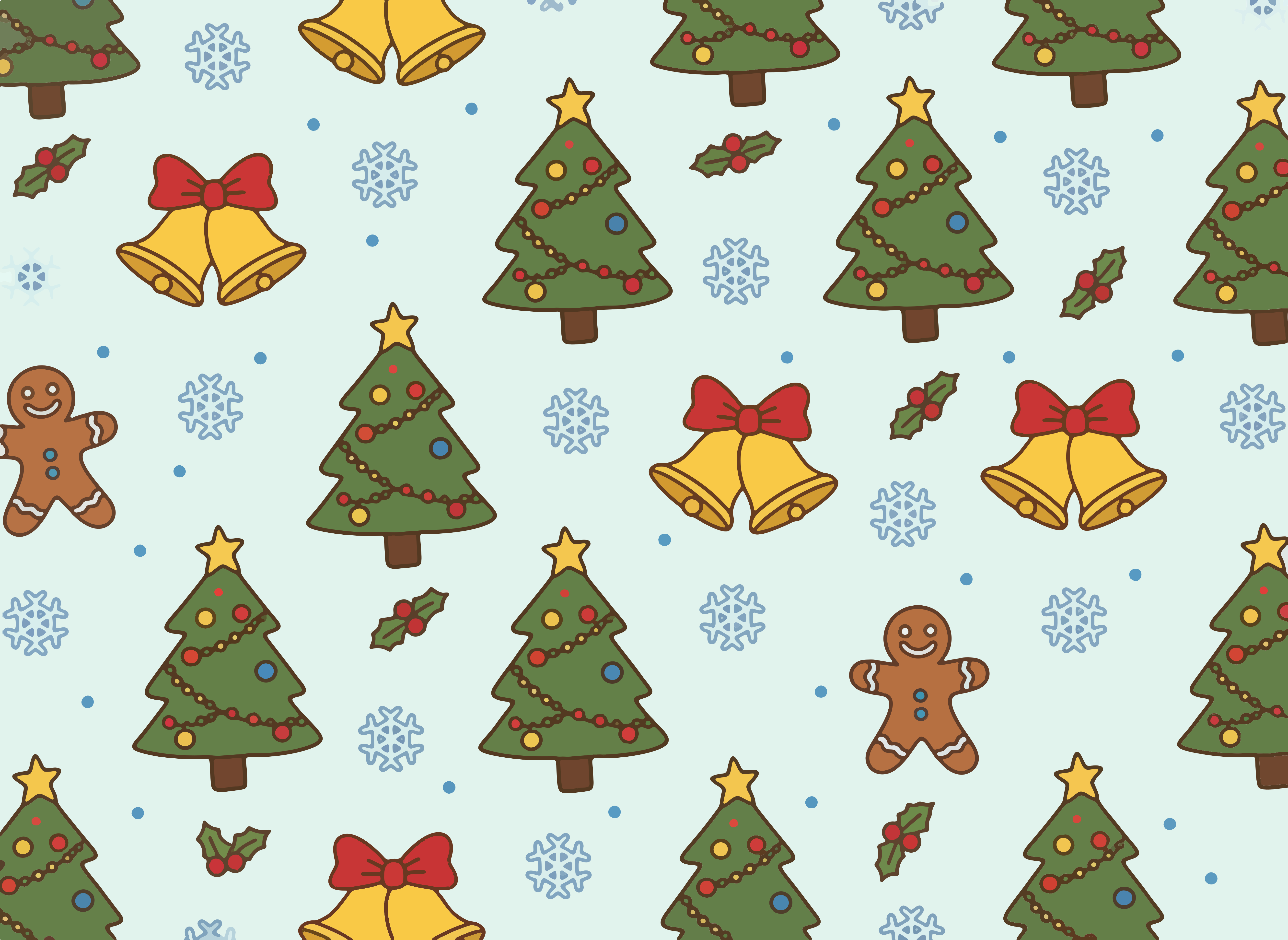 Christmas trees, bells, and gingerbread men pattern