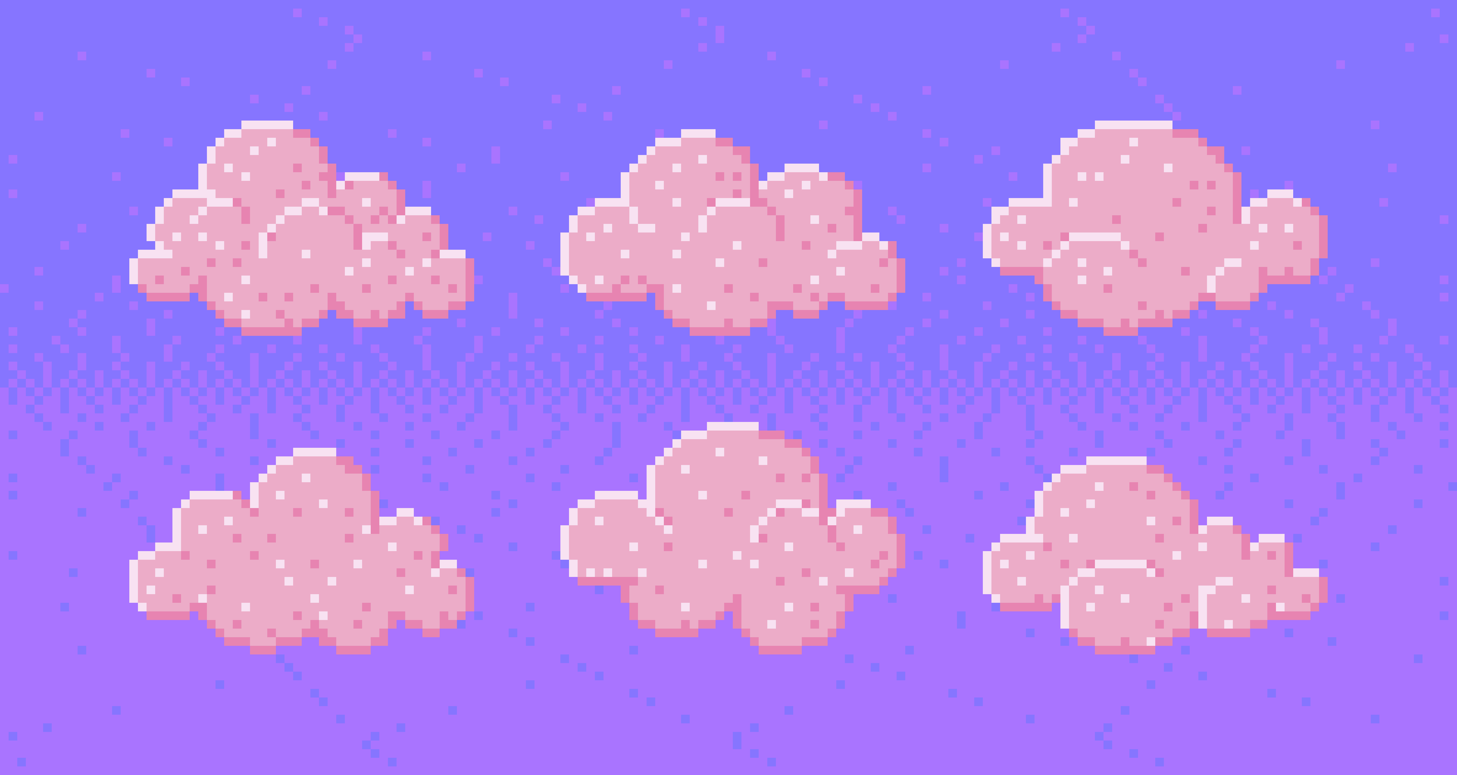 紫色の背景にピクセルアートの雲が描かれています