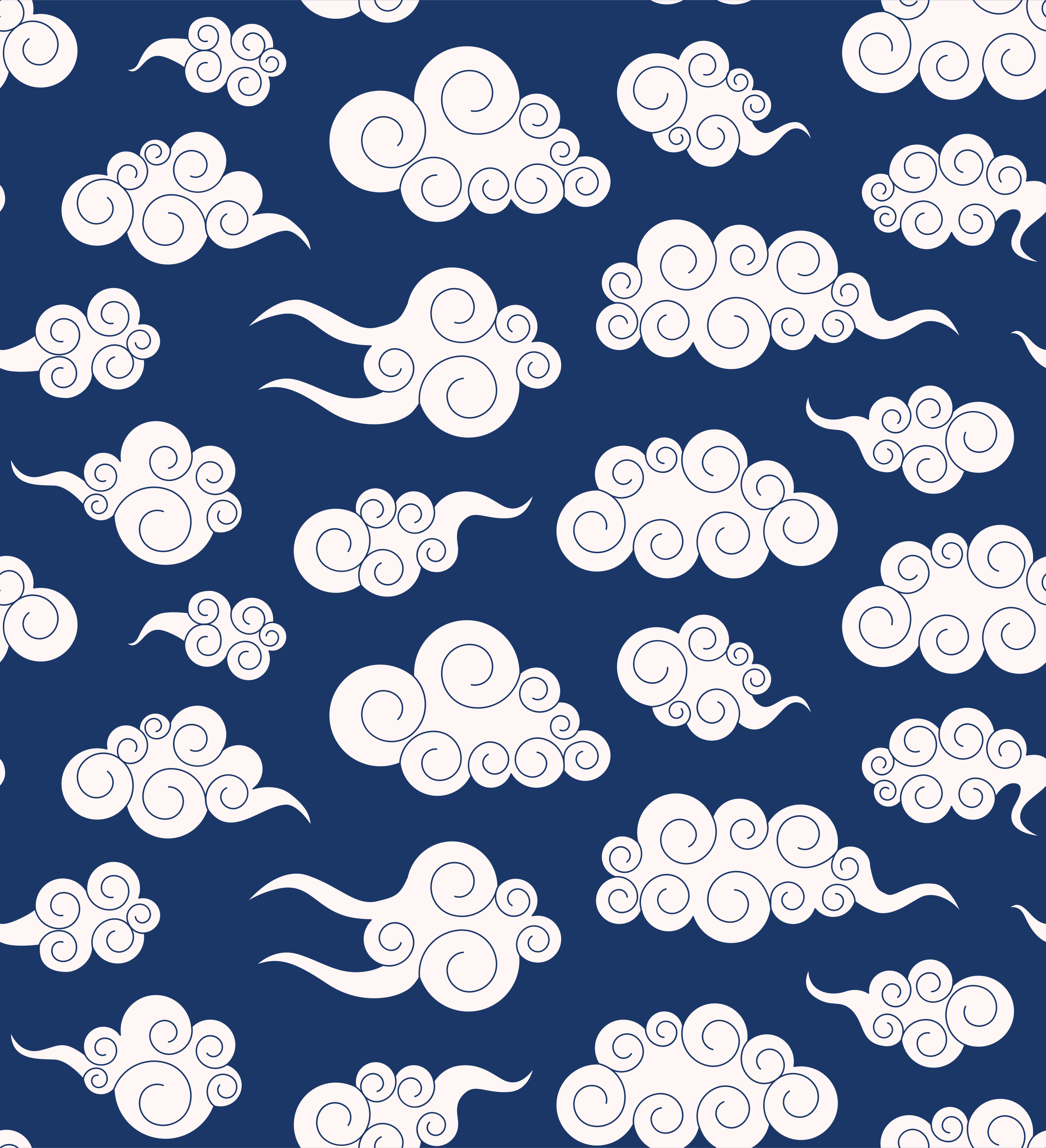 Stylized white clouds on a dark blue background