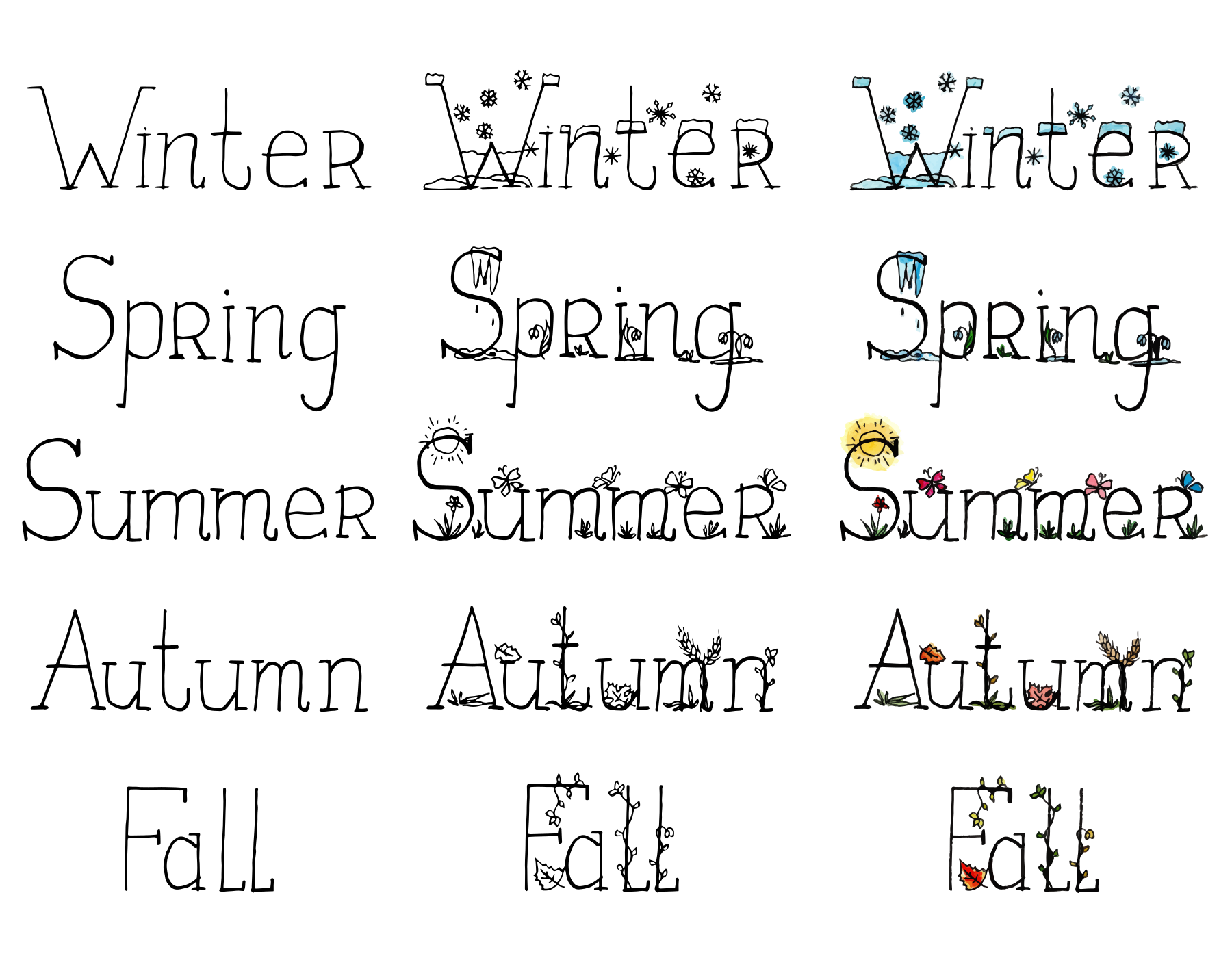 Testo delle quattro stagioni con elementi decorativi