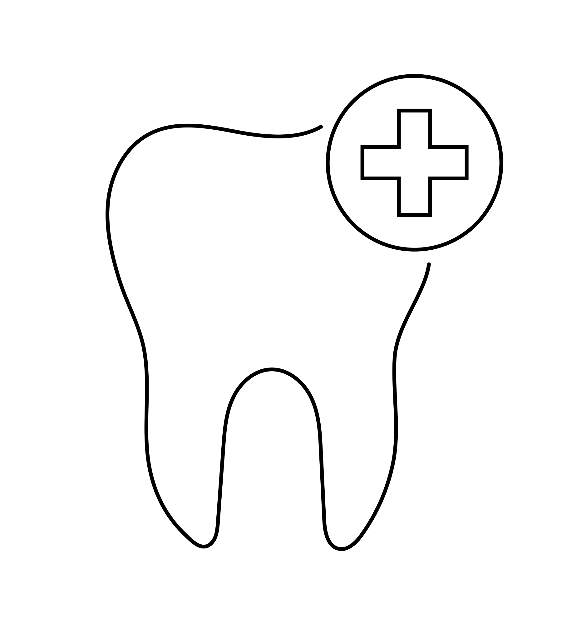 Un dente con un segno più in cerchio.