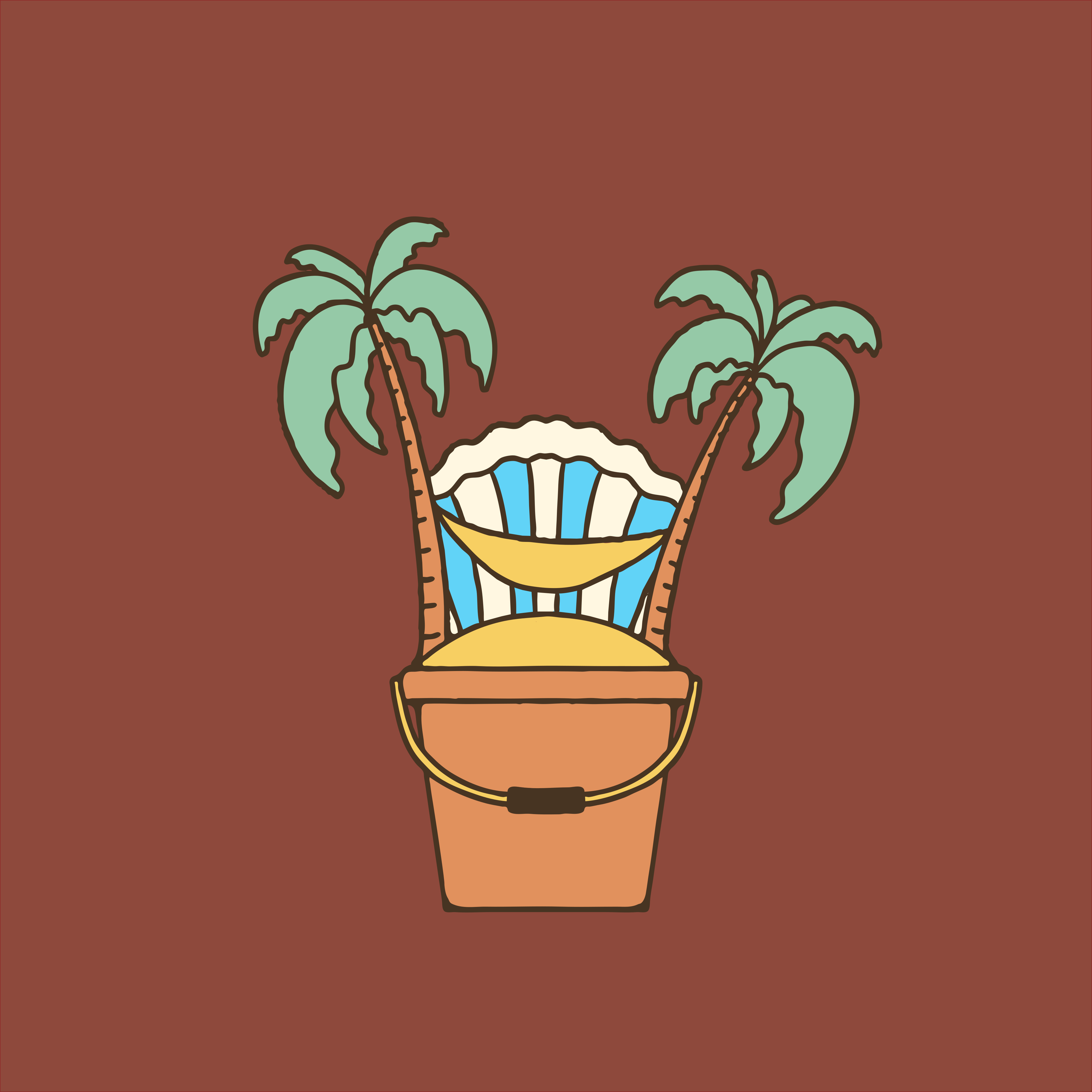 Beach bucket with palm trees and hammock