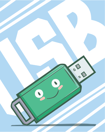 Green usb drive with a happy face.