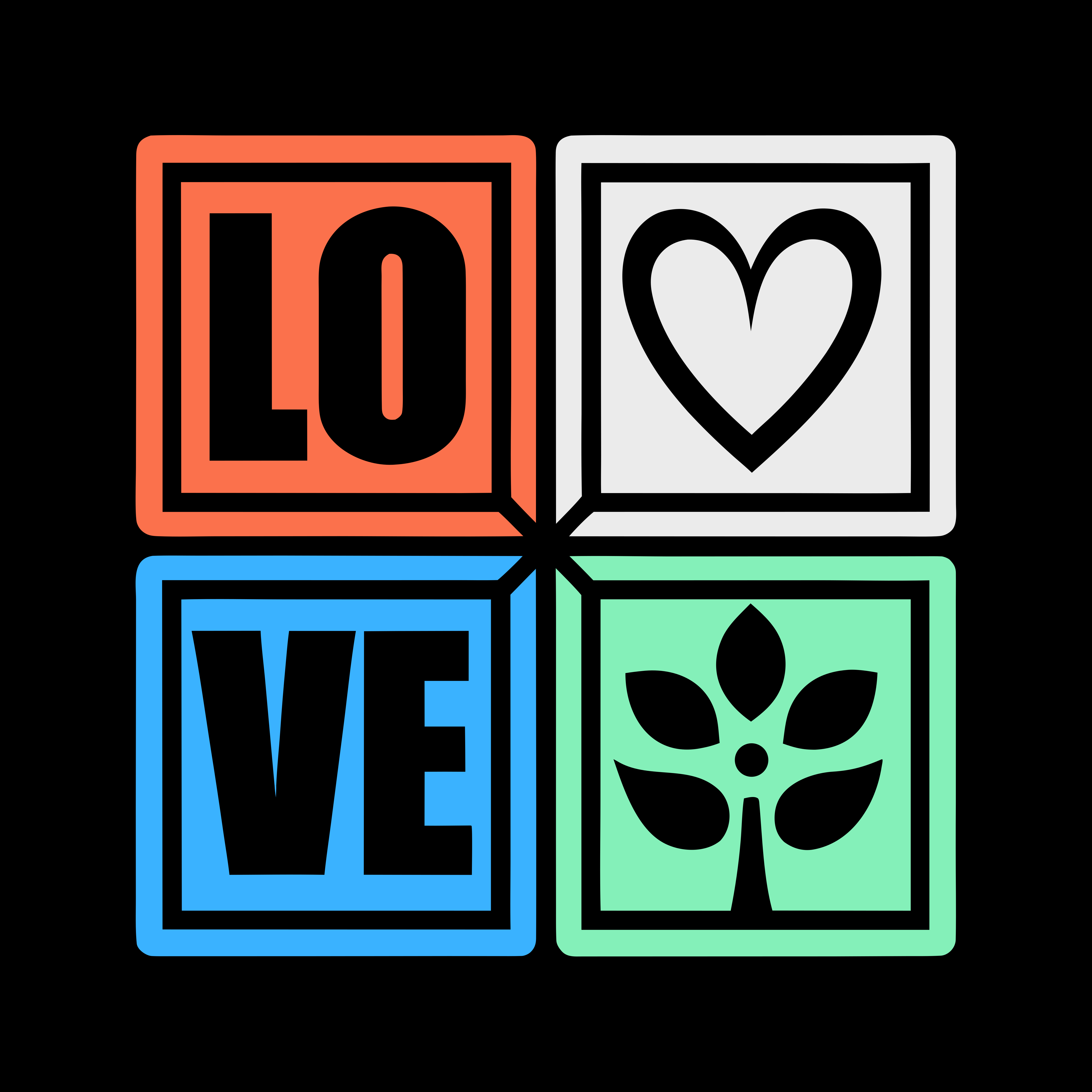 愛とシンボルが描かれた四つの四角