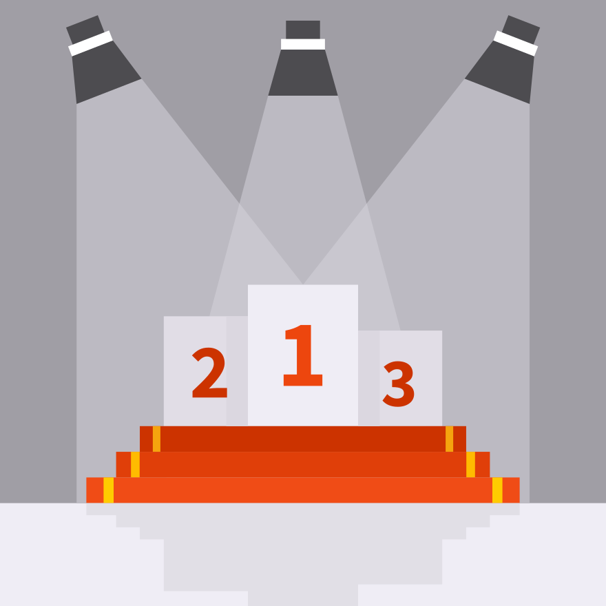Podium with first, second, and third place markers