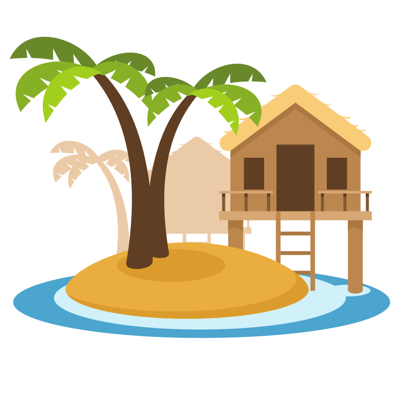 Tropical island with hut and palm trees