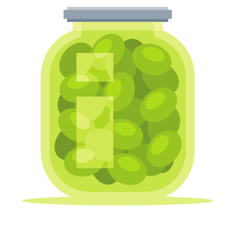 Jar of green olives in brine