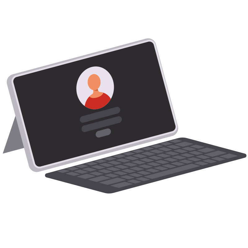 Tablet with keyboard and user profile icon