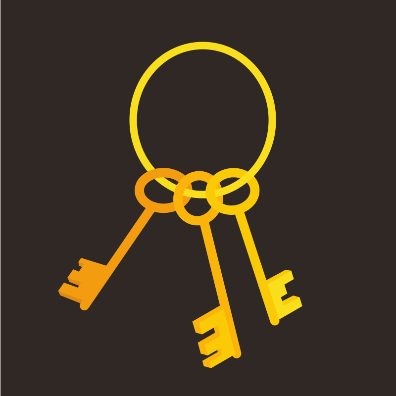 Three golden keys on a dark background