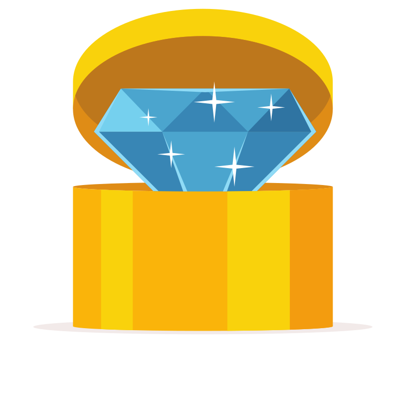 Ein funkelnder blauer Diamant in einer goldenen Schachtel