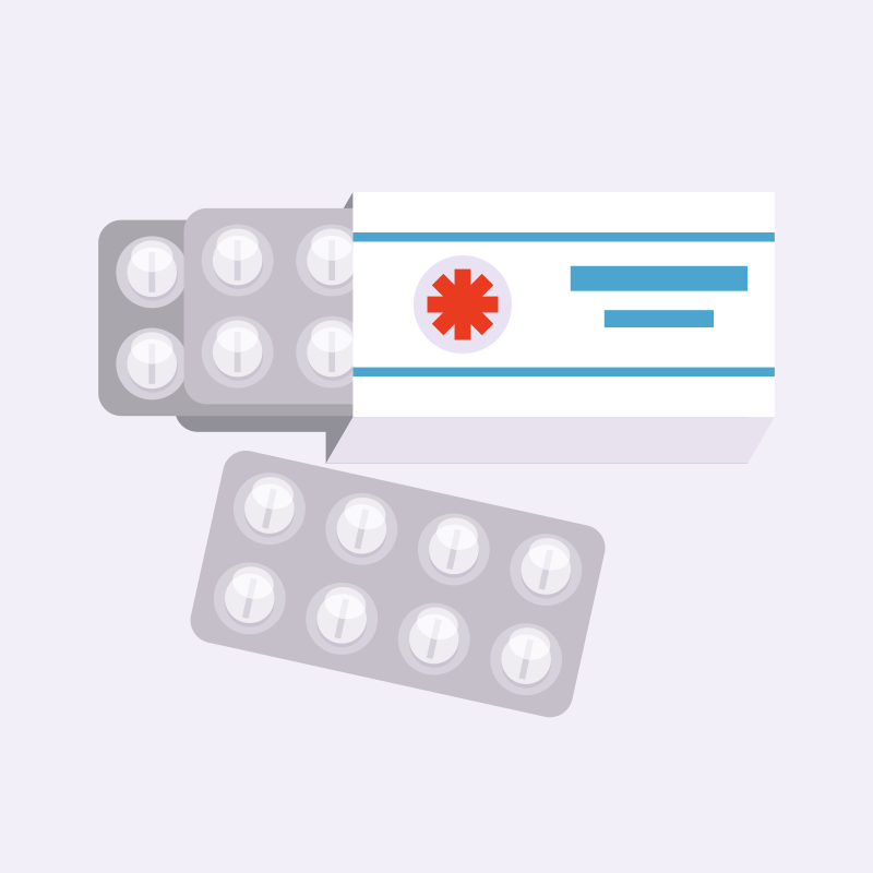 Pills in blister packs with a box