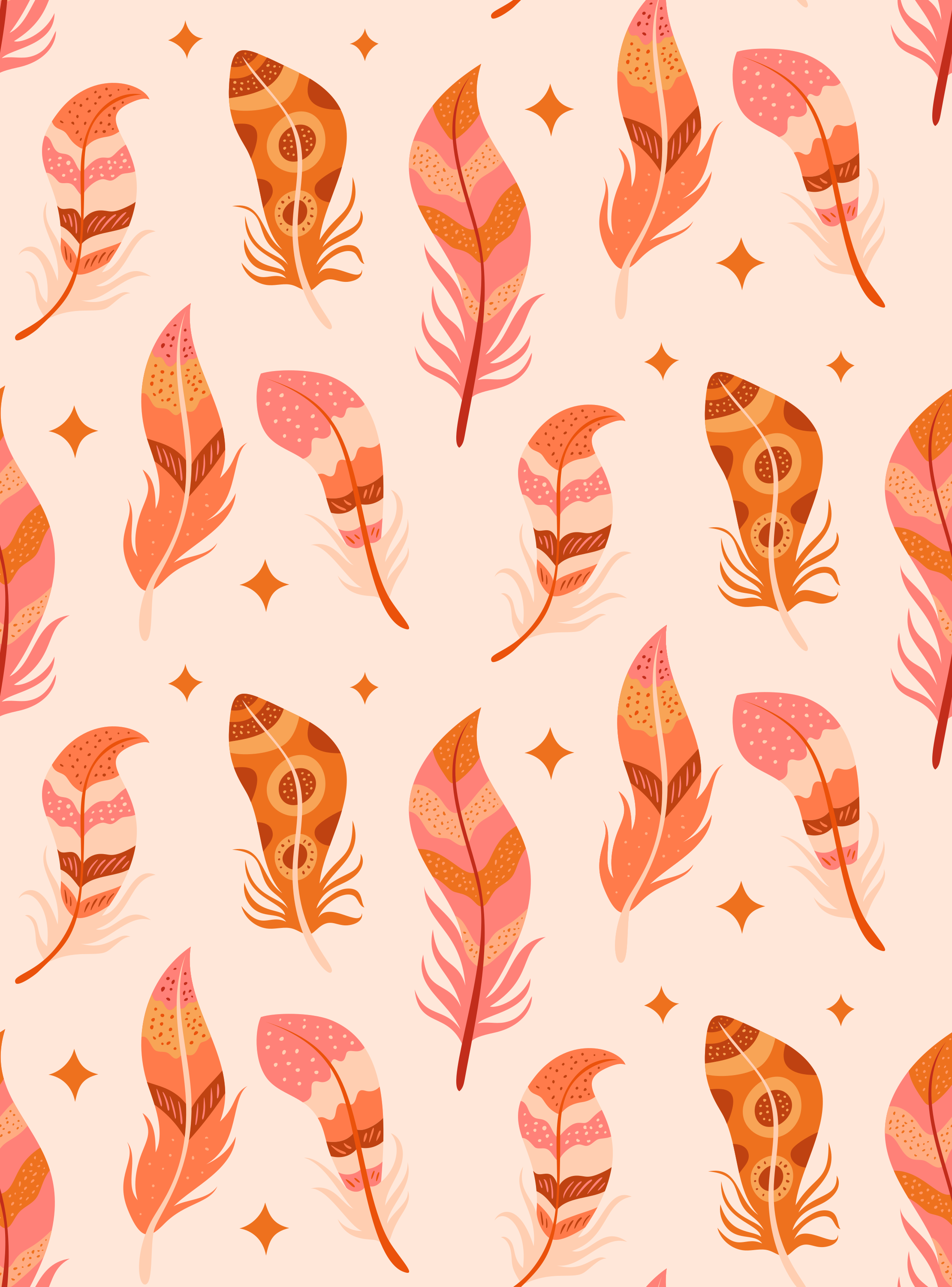 Pattern of colorful feathers on a light background.