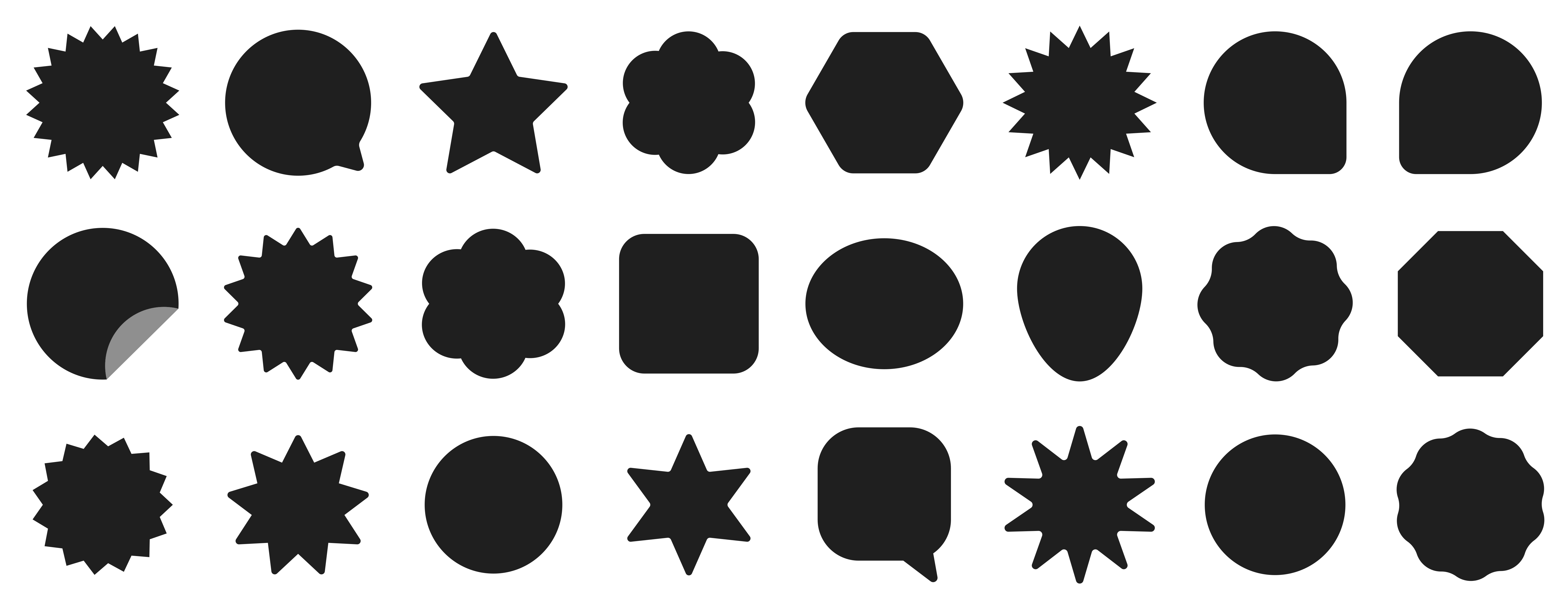 Collection de diverses formes noires sur fond blanc