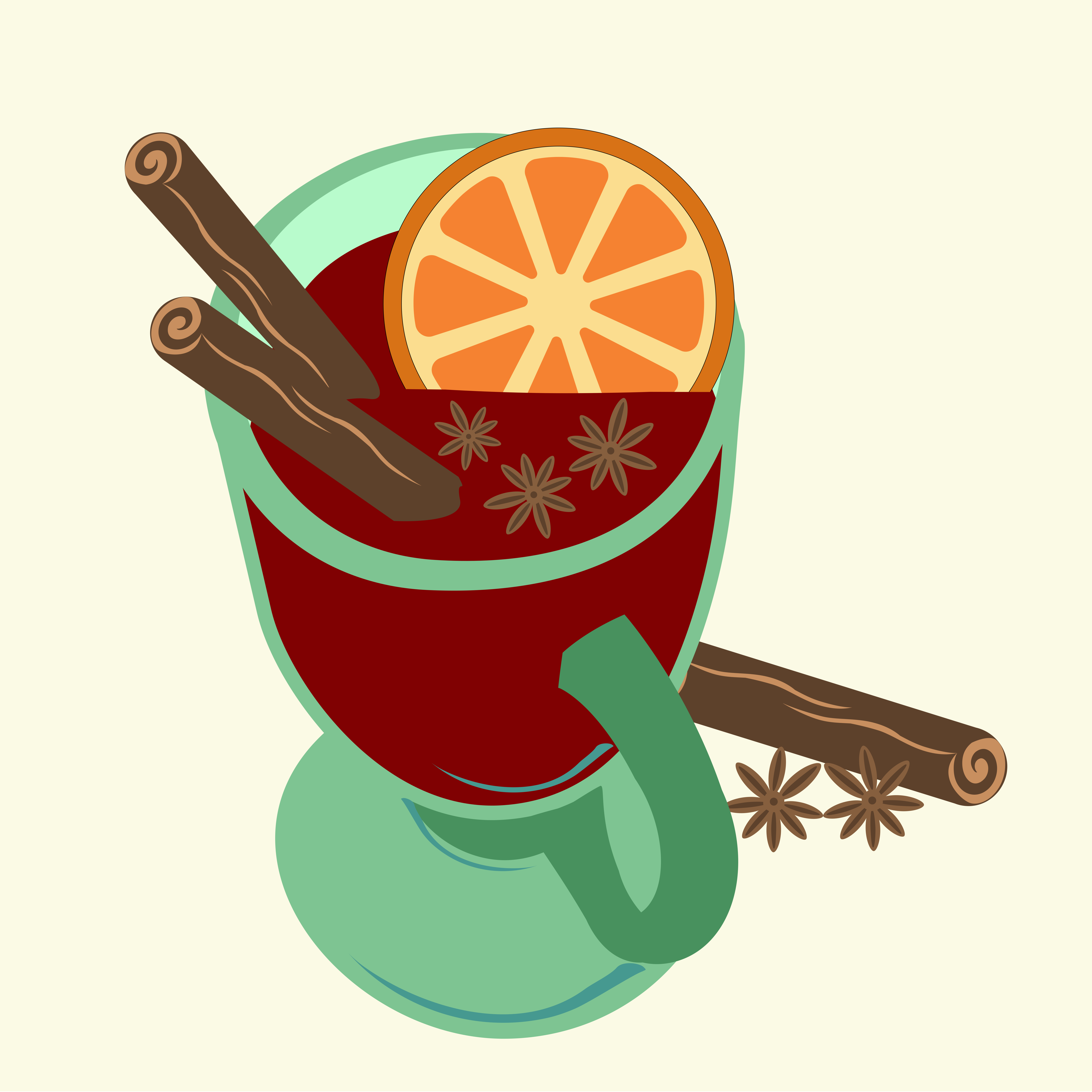 Mulled wine with orange slice and cinnamon sticks