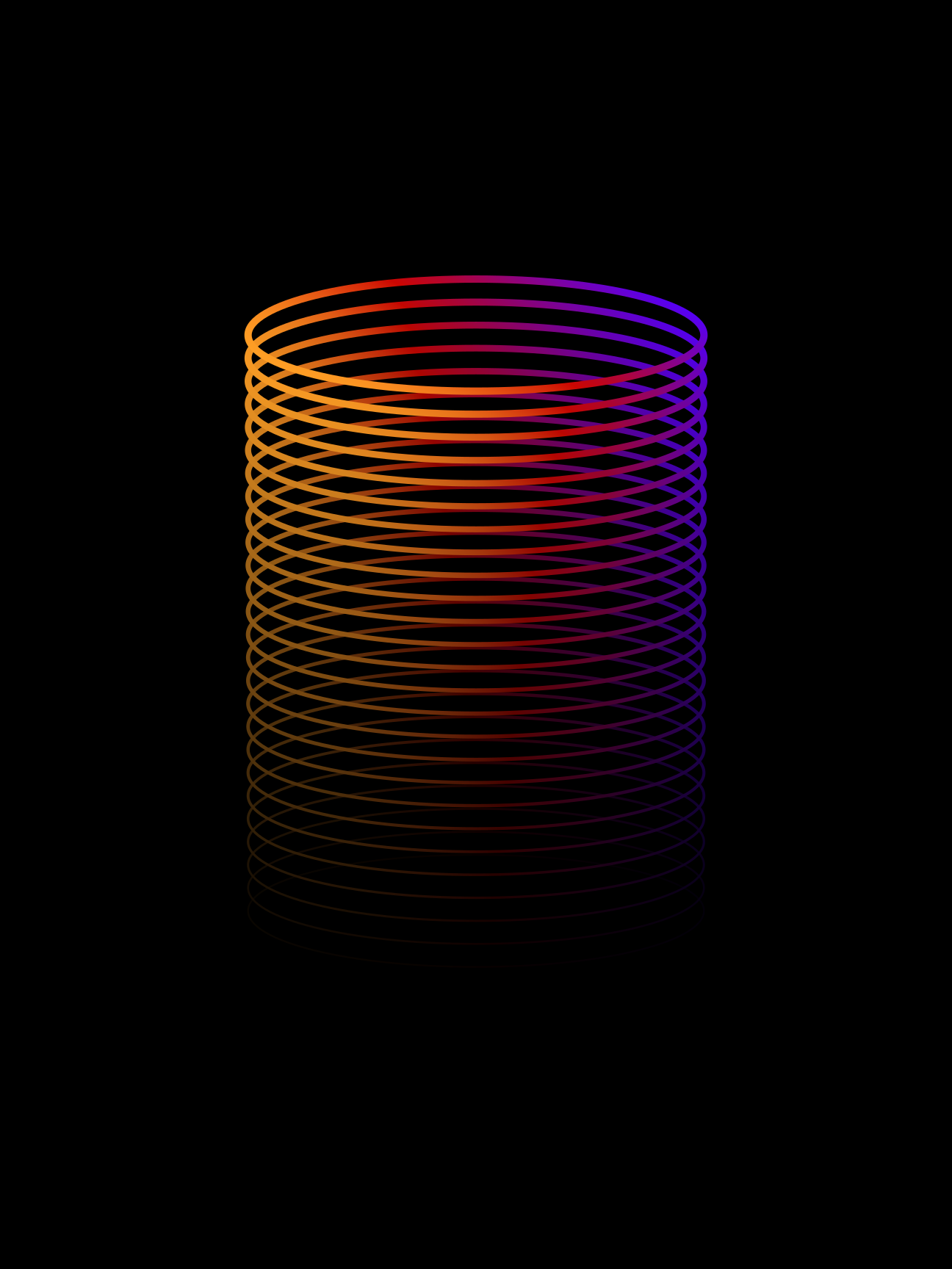 A cylinder made of colorful rings on black background