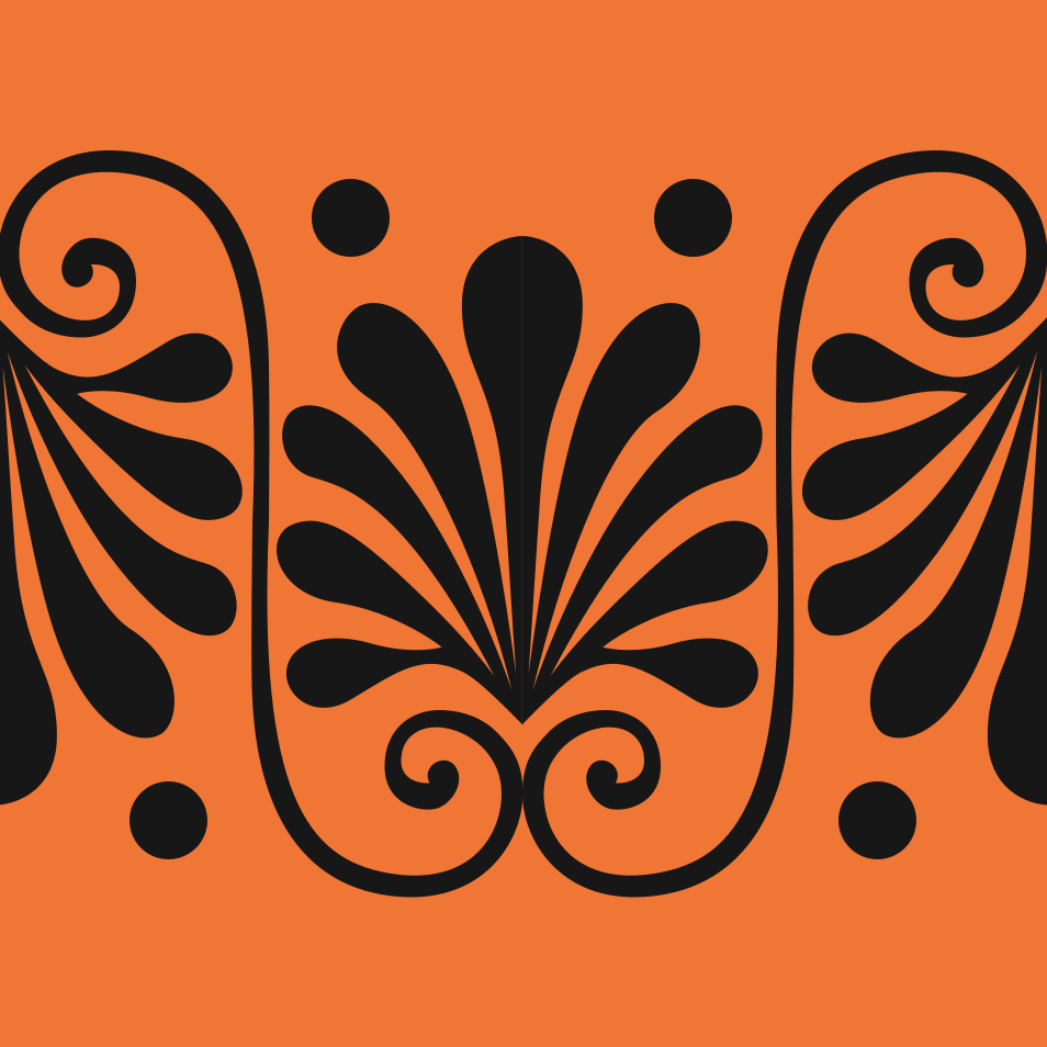 Black greek key border pattern on orange background