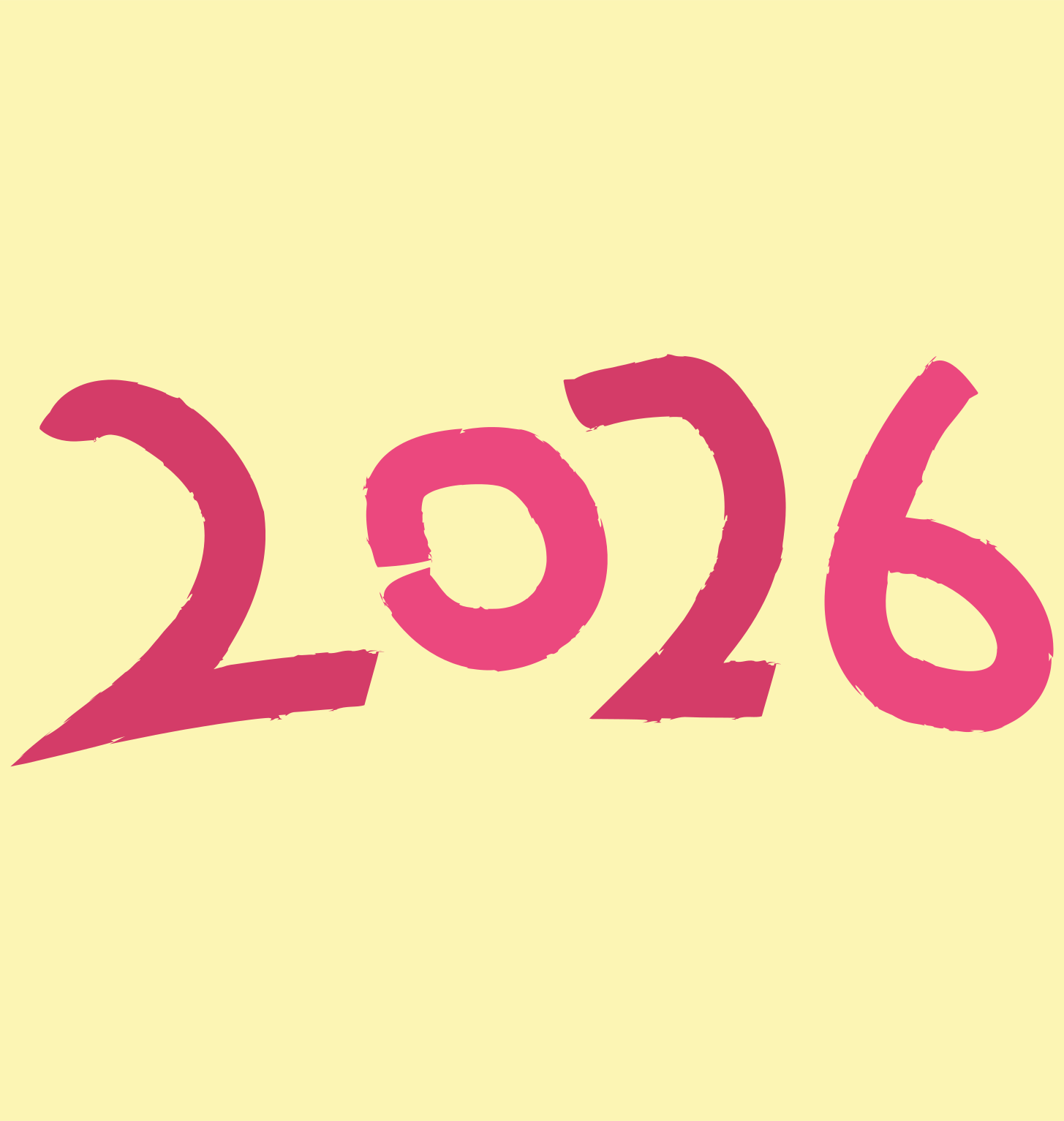 The numbers 2026 in pink on a yellow background
