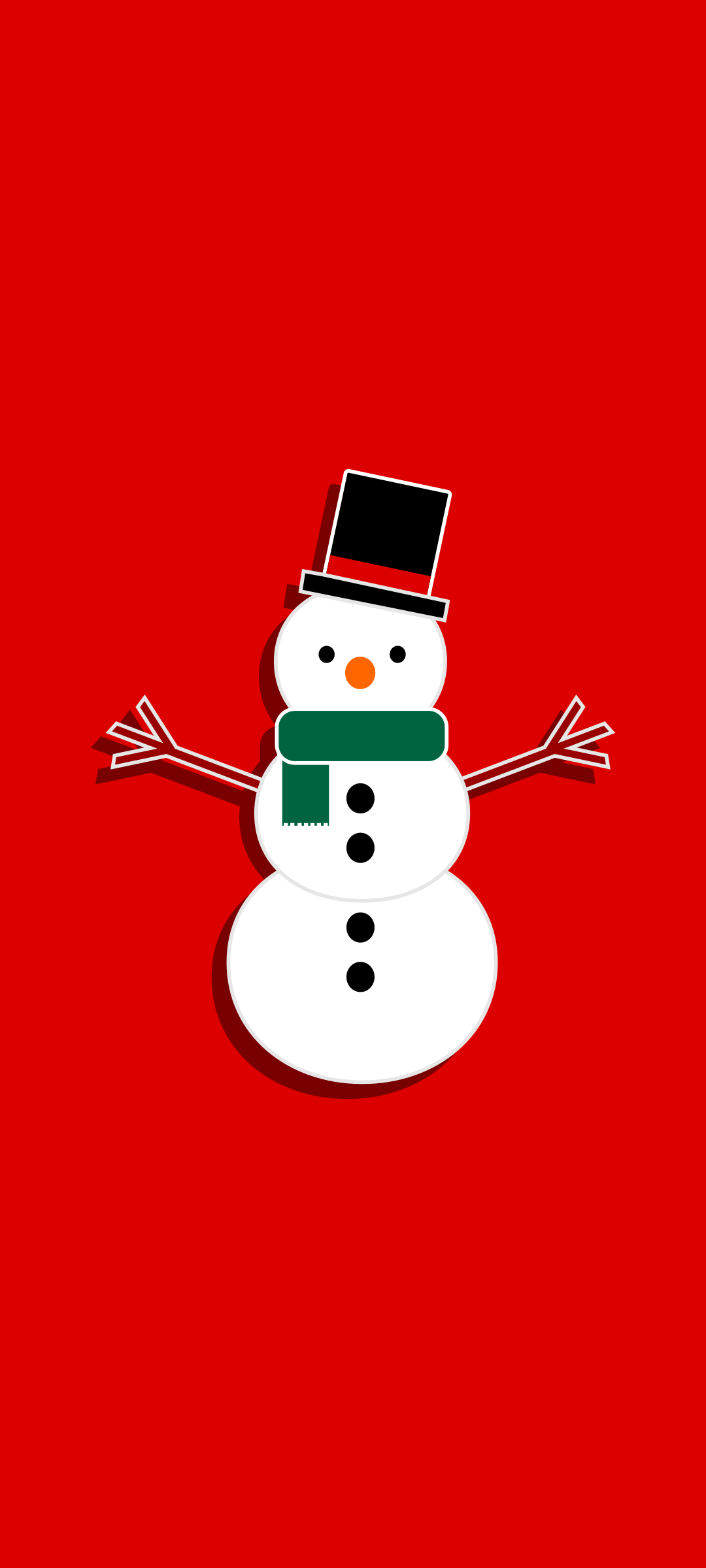 A snowman with a hat and scarf on red background