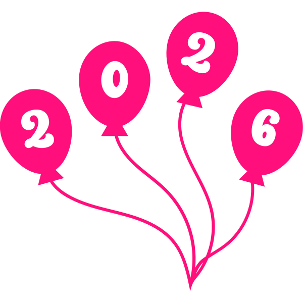 Four pink balloons with numbers 2026