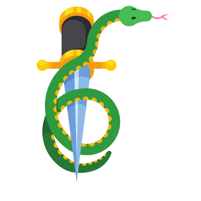Green snake coiled around a dagger
