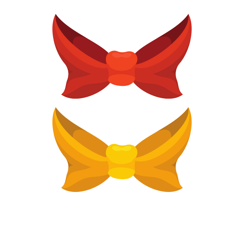 Two decorative bows, red and yellow