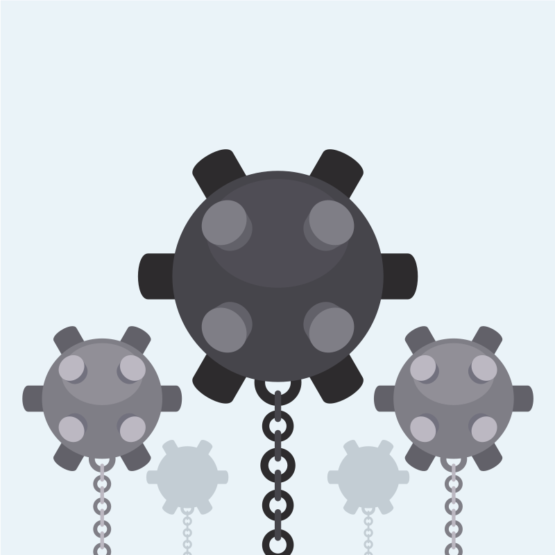 Three naval mines connected by chains.