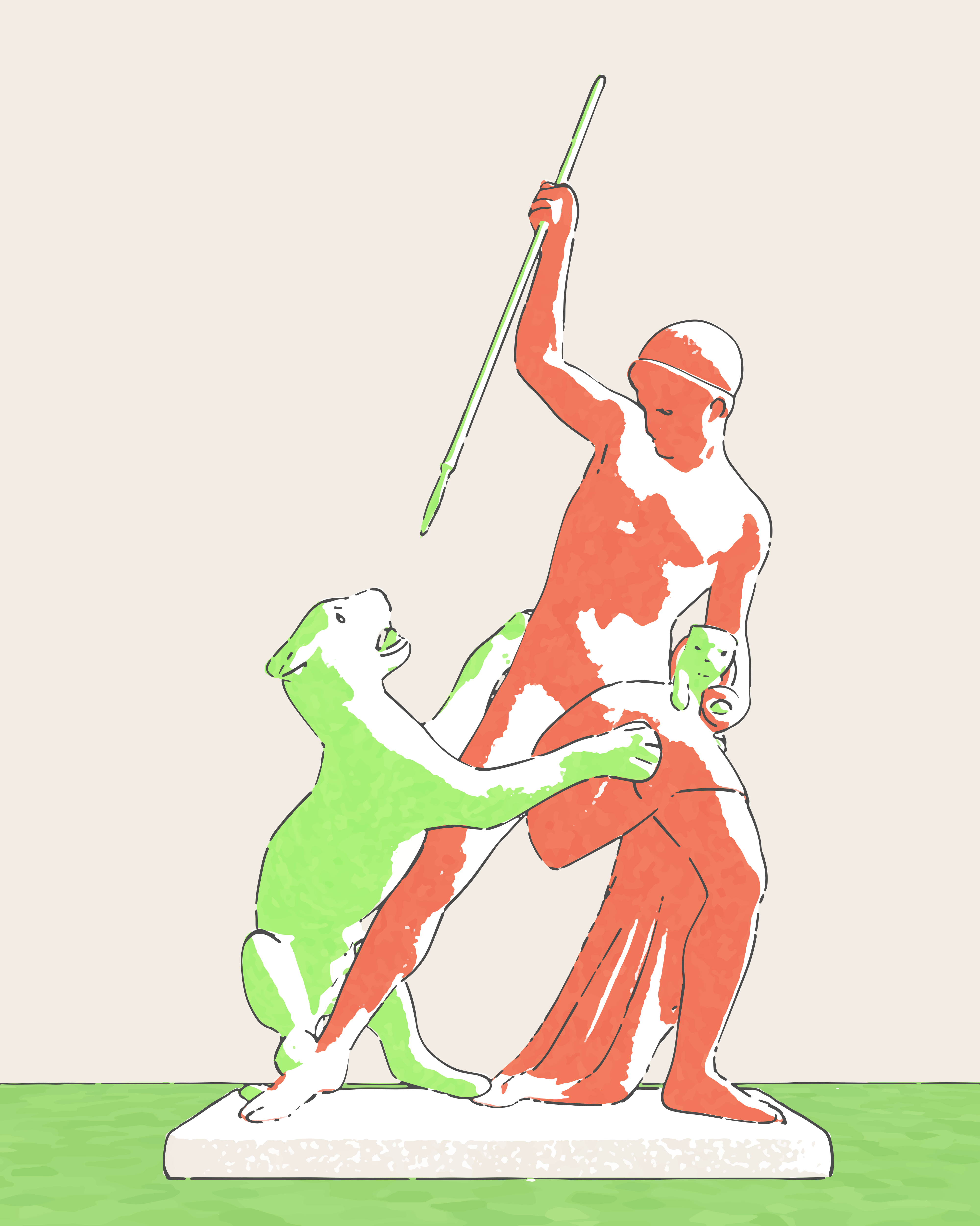 A statue of a man fighting a lion