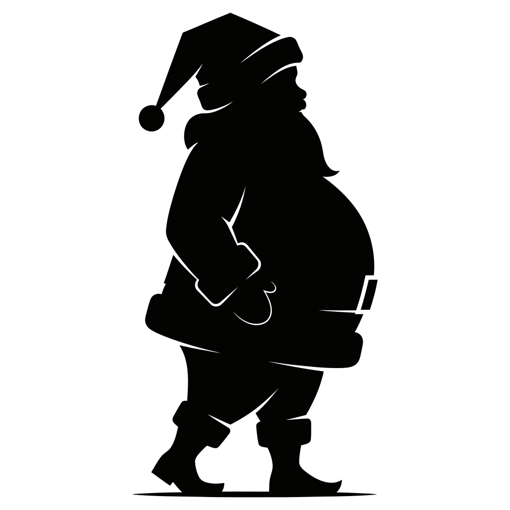 Silhouette of santa claus walking with hands in pockets