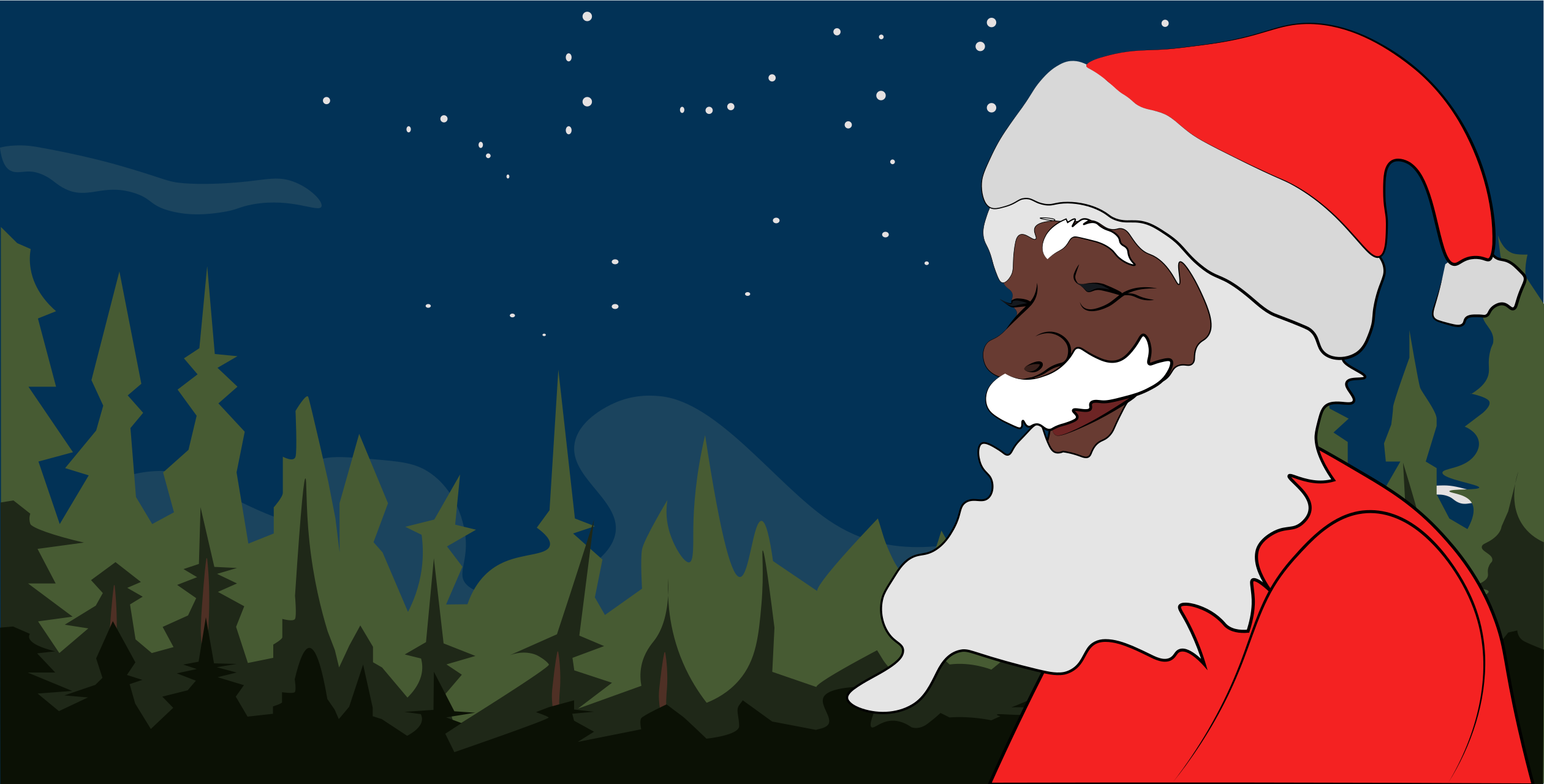 Le Père Noël dans une forêt la nuit