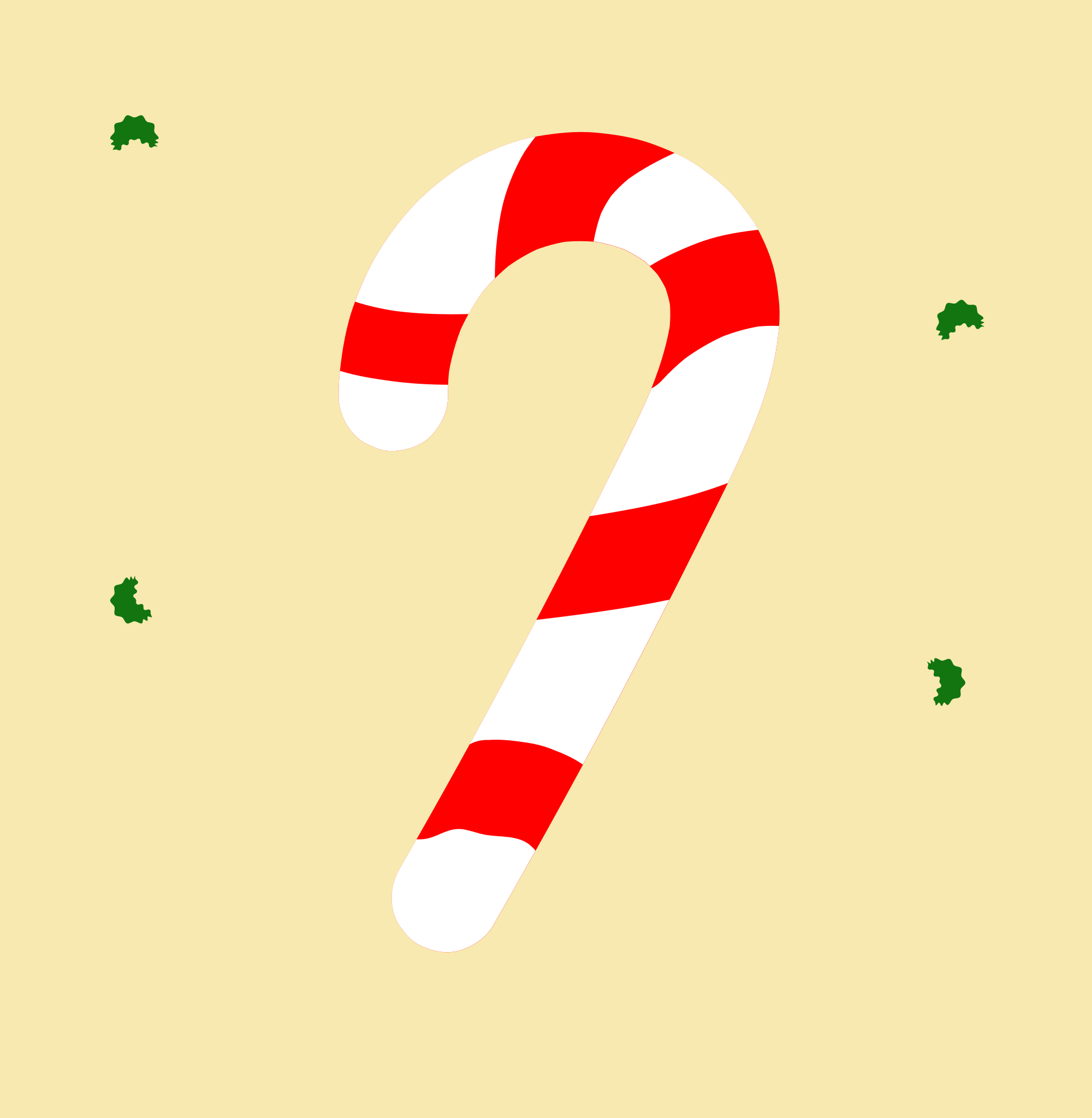 Eine rot-weiß gestreifte Zuckerstange mit grünen Akzenten.