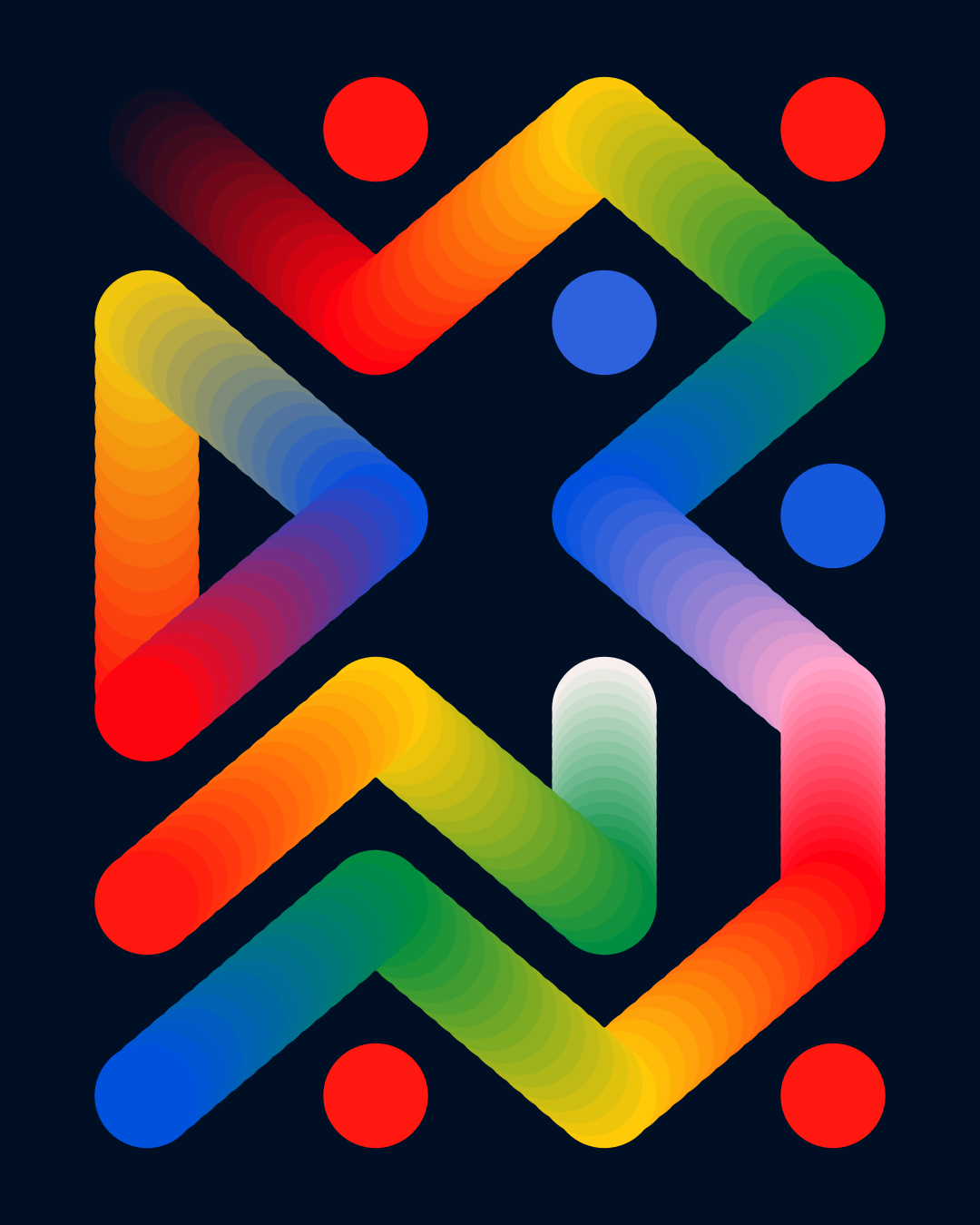 Abstract rainbow ribbon with dots on dark background