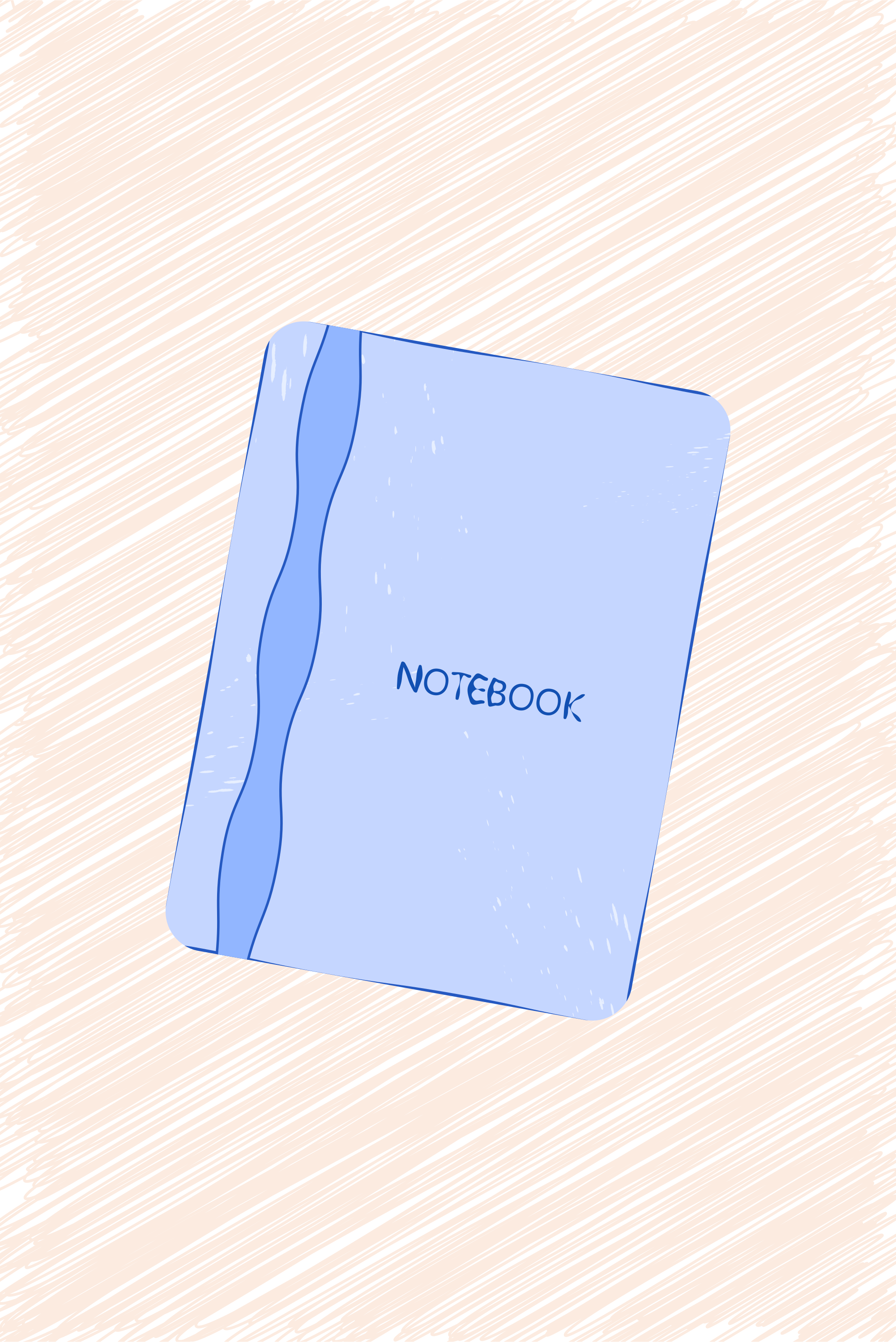 A light blue notebook with wavy lines on cover.