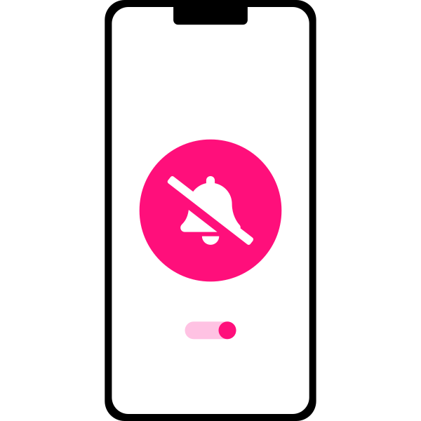 Smartphone with a muted notification bell icon.