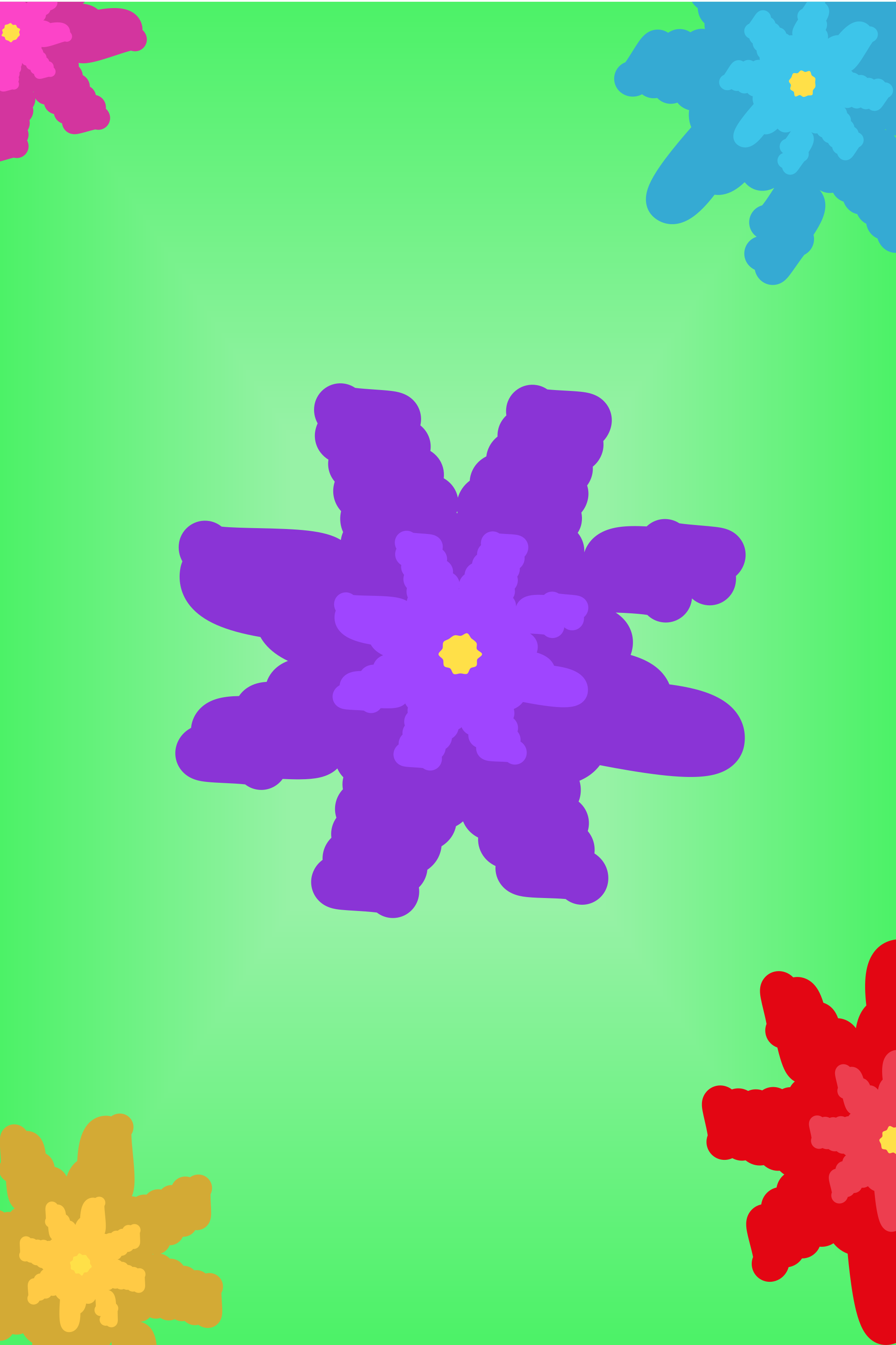 Colorful cartoon flowers on a green background.