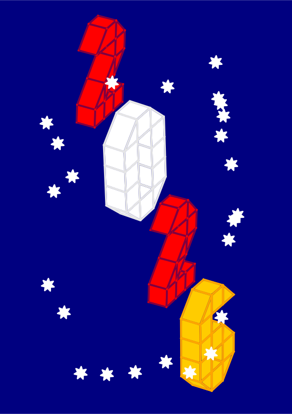 Three-dimensional numbers 2023 with stars