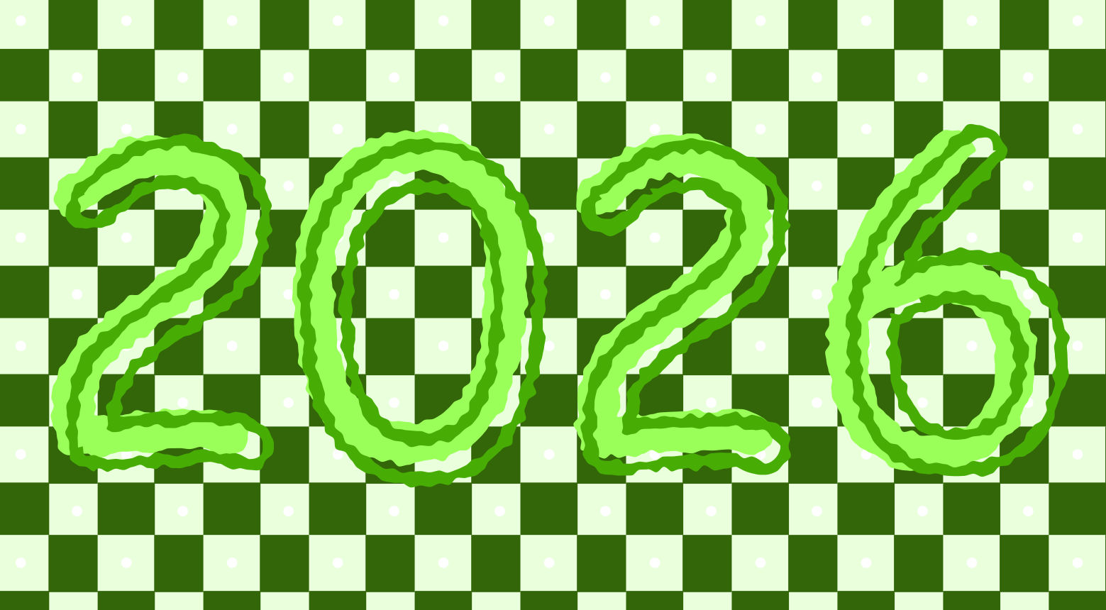 Green 2026 text on checkered background