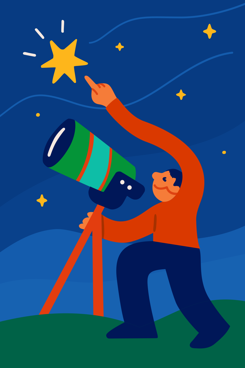 Person looking at a star through a telescope